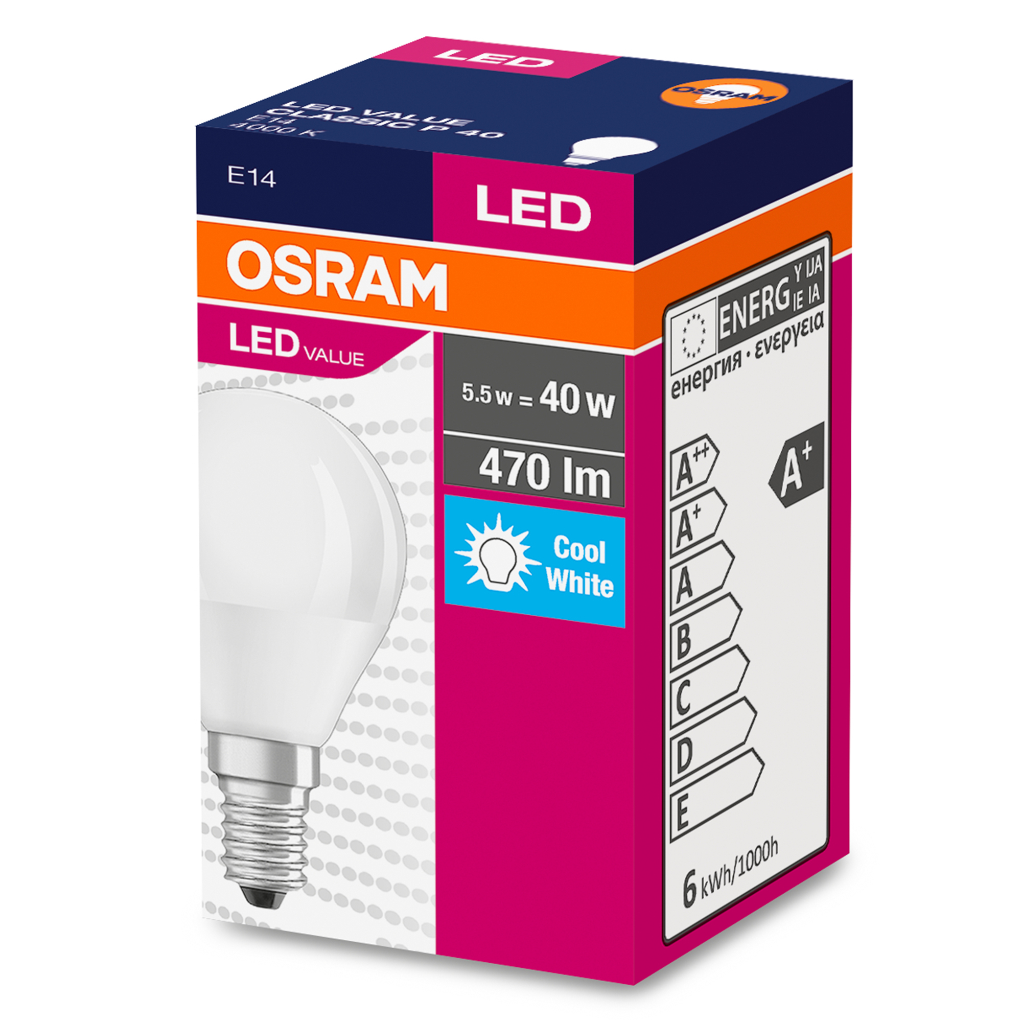 LED žárovka E14, 4,9W, 4000K, 470lm, VALUE CLASSIC P 40, OSRAM®