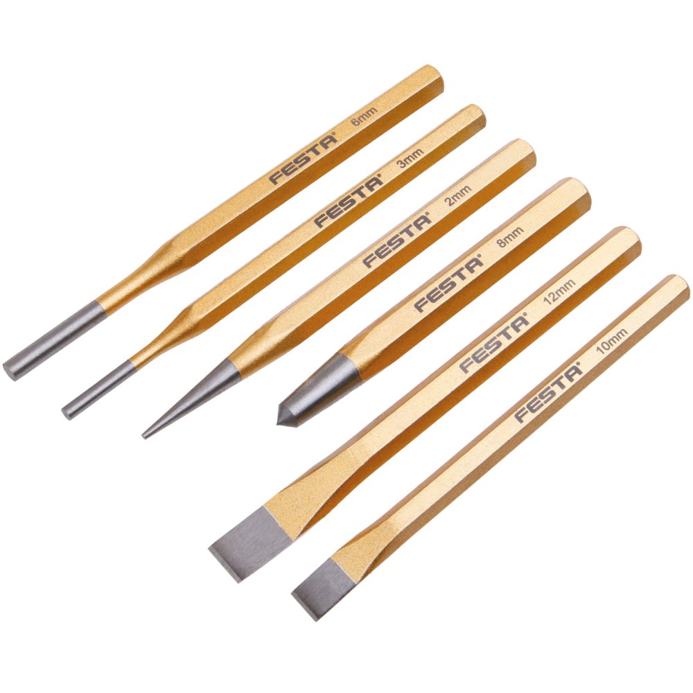 Průbojníky, sekáče a důlčíky, sada 6ks, FESTA