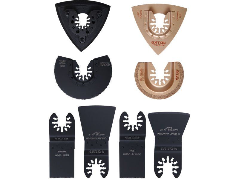 Sada nástrojů pro multifunkční brusku 8ks (SK, BiM, HCS, HSS), EXTOL PREMIUM