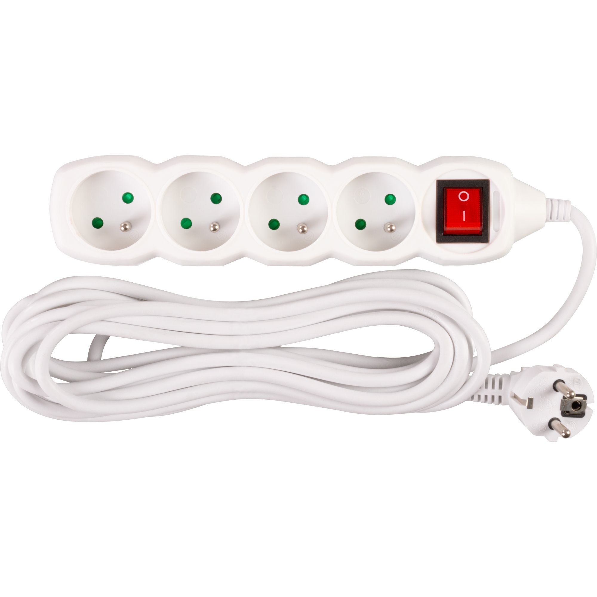 Prodlužovací kabel s vypínačem, 5m, 4 zásuvky, 3×1mm, bílý, STREND PRO