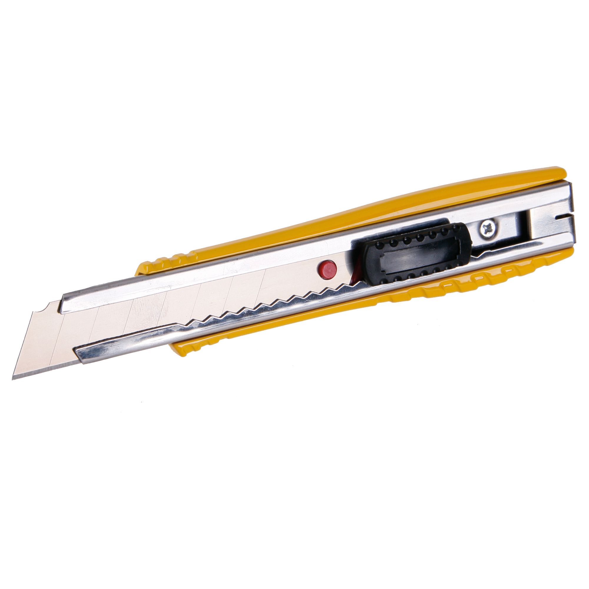 Odlamovací nůž 18mm – hliníkový, tlačítková aretace, spona na opasek