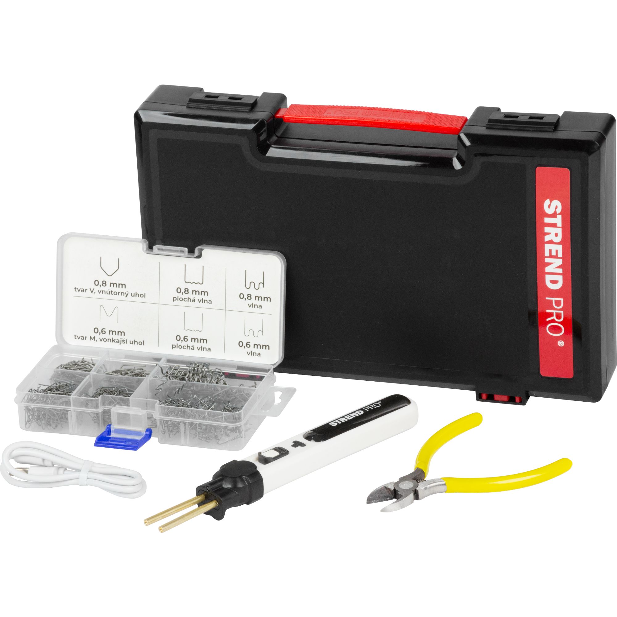 AKU svářečka plastů, 2000mAh, USB nabíjení, kufr + sada spon, STREND PRO