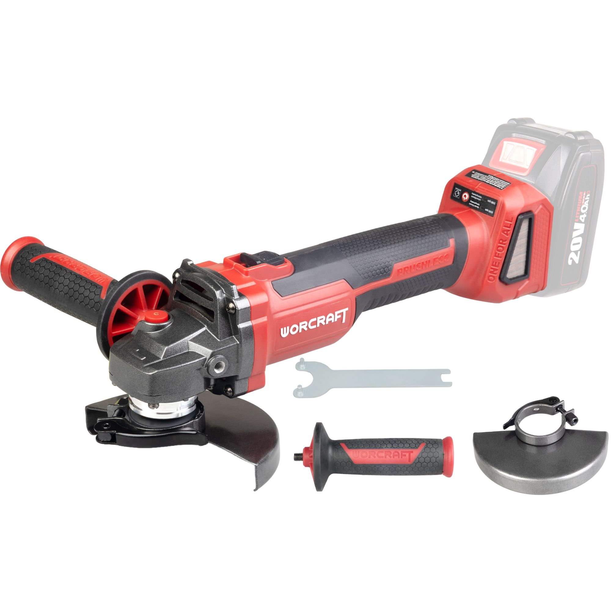 AKU bruska úhlová, 125mm, 20V, bez bat. a nab., BRUSHLESS, WORCRAFT CAG-S20LiBH-125