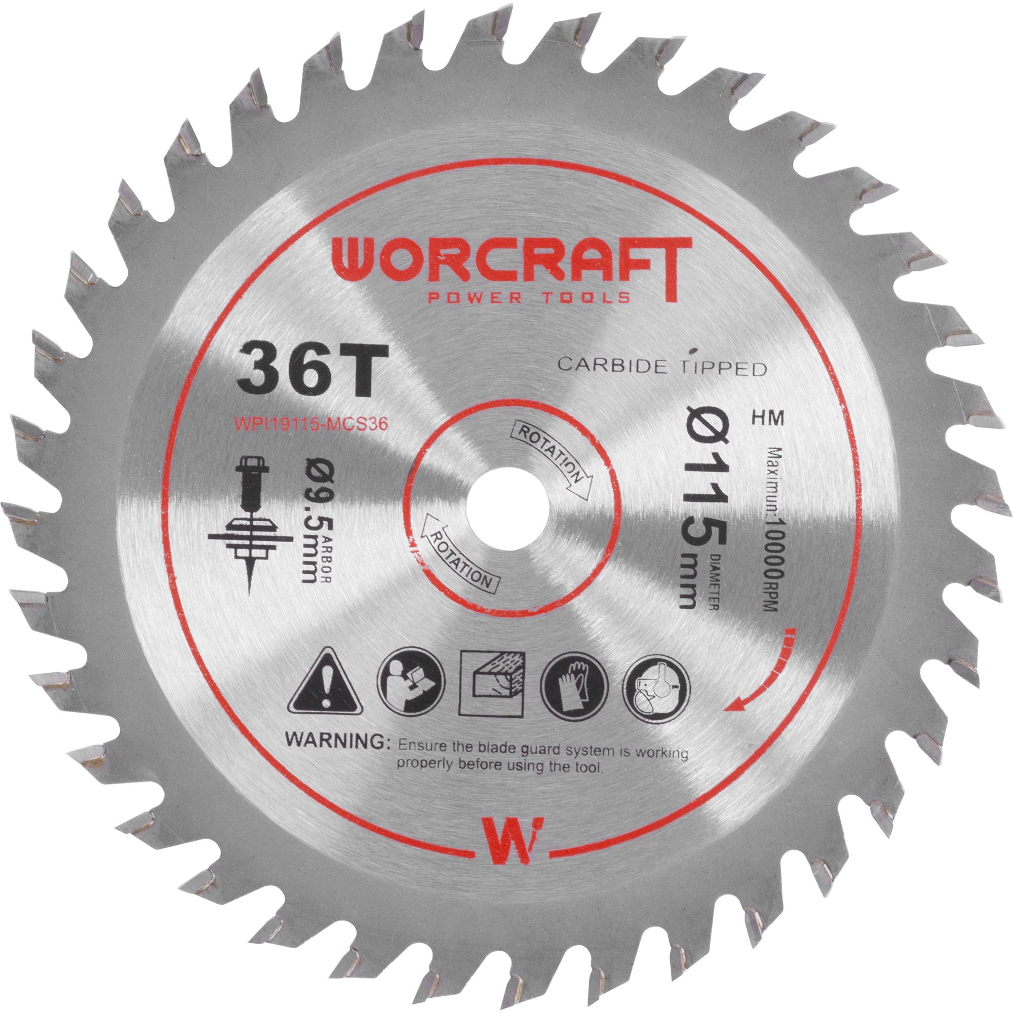 Kotouč pilový, na dřevo, 115mm, 36 zubů, 9,5mm, 1,8mm, TCT, WORCRAFT