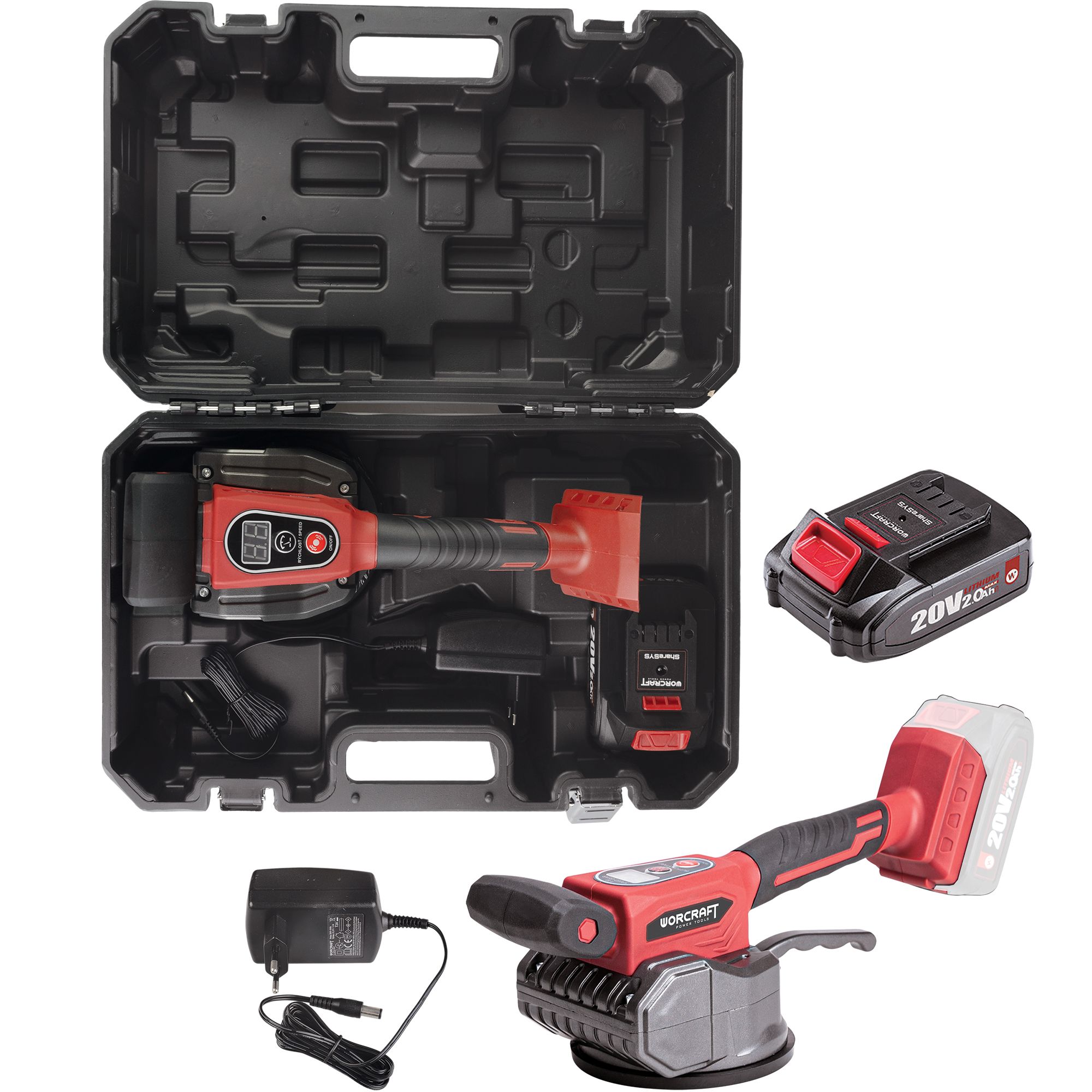 AKU vibrační přísavka na dlažbu, 123mm, 60kg, 20V, sada 1 bat., ShareSYS, WORCRAFT CTT-S20LiM