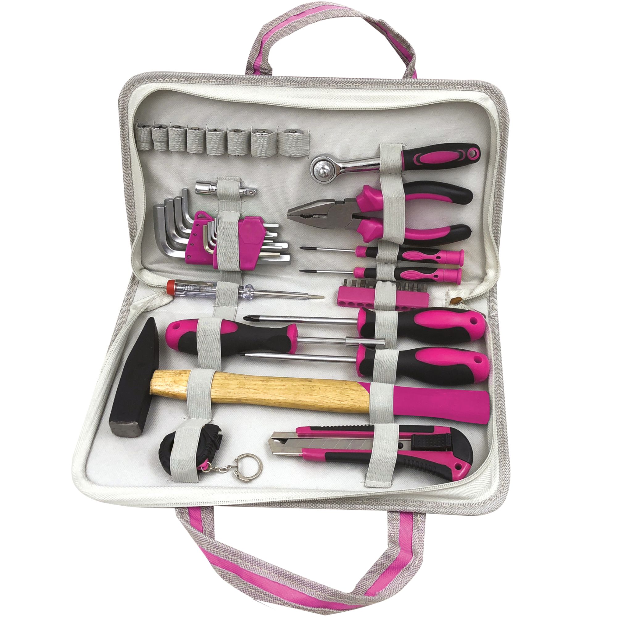 Sada nářadí, 39 dílů, v pouzdře, růžová