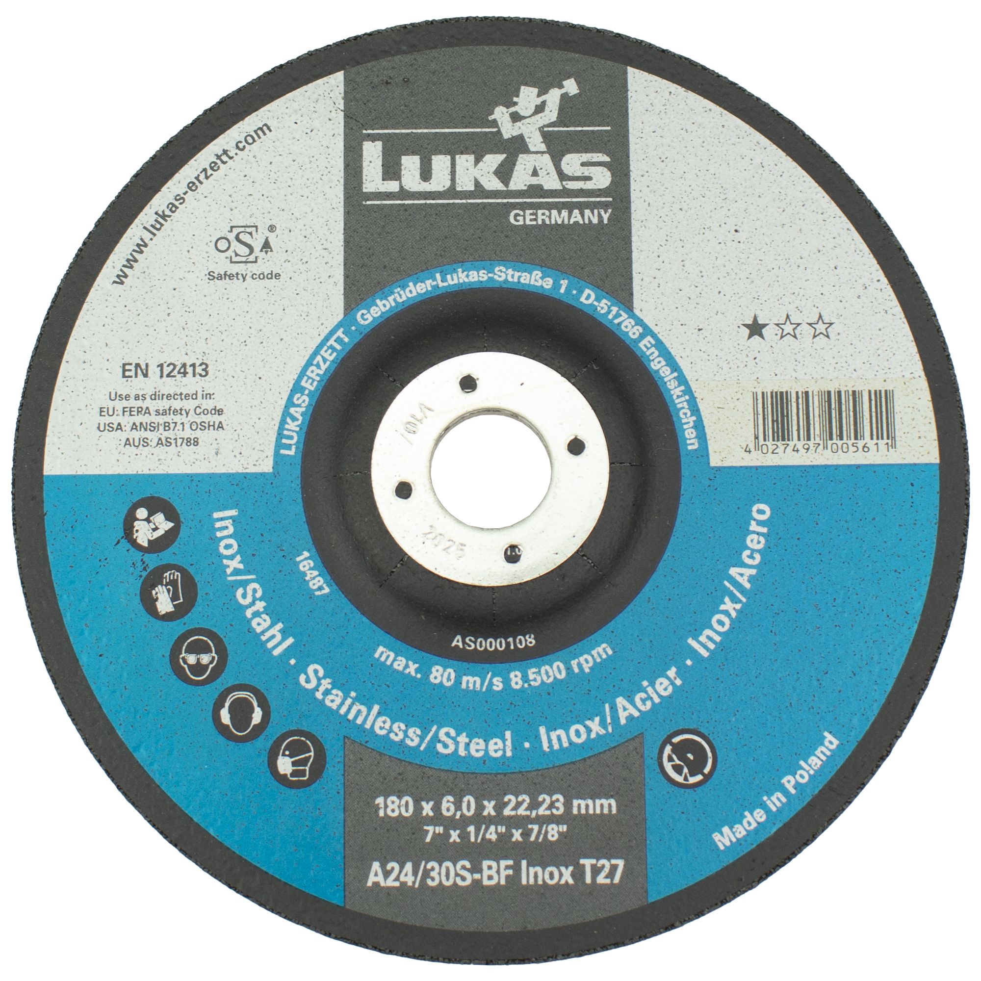 Kotouč brusný LUKAS, 180 x 6,0mm, 22,2mm, ocel