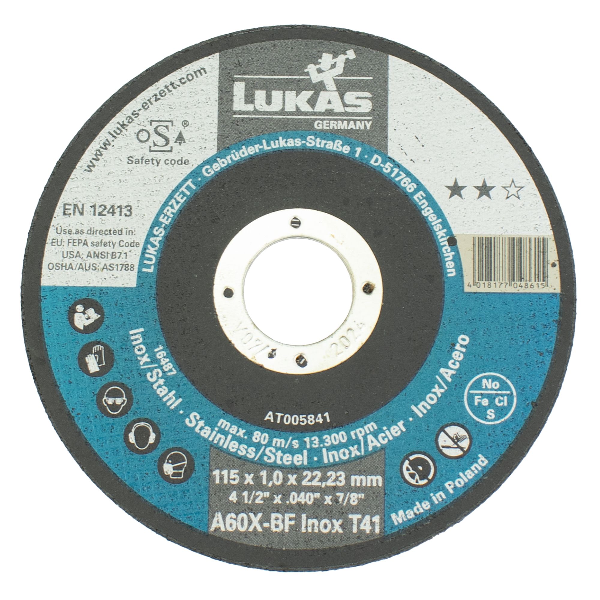 Kotouč řezný, 115 x 1,0mm, A60X-BF INOX, LUKAS
