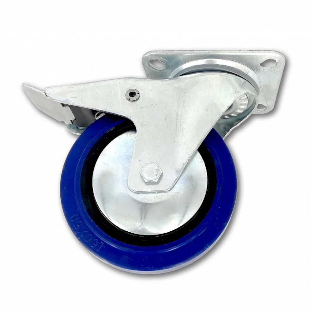 Kolečko pojezdové, 160mm, otočné+brzda, tvrdá pryž-modrá, 250kg