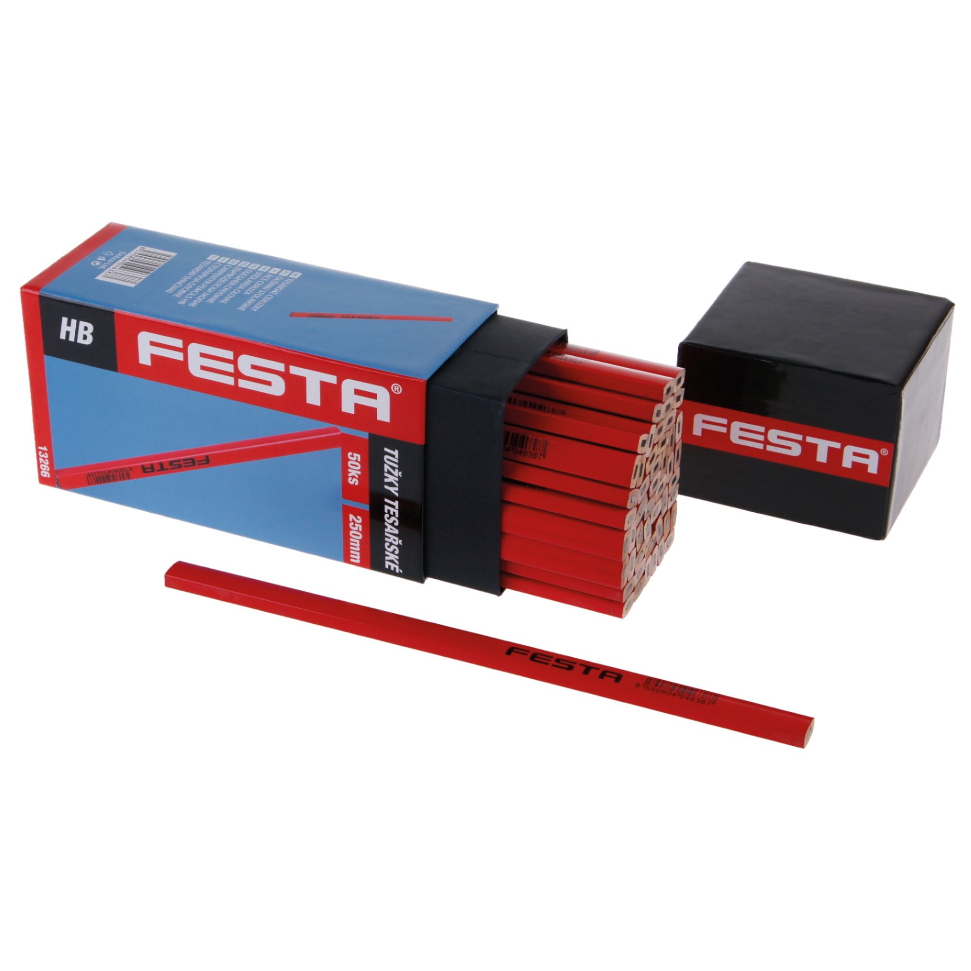 Tužka tesařská HB, 250mm, červený lak, sada 50ks, FESTA