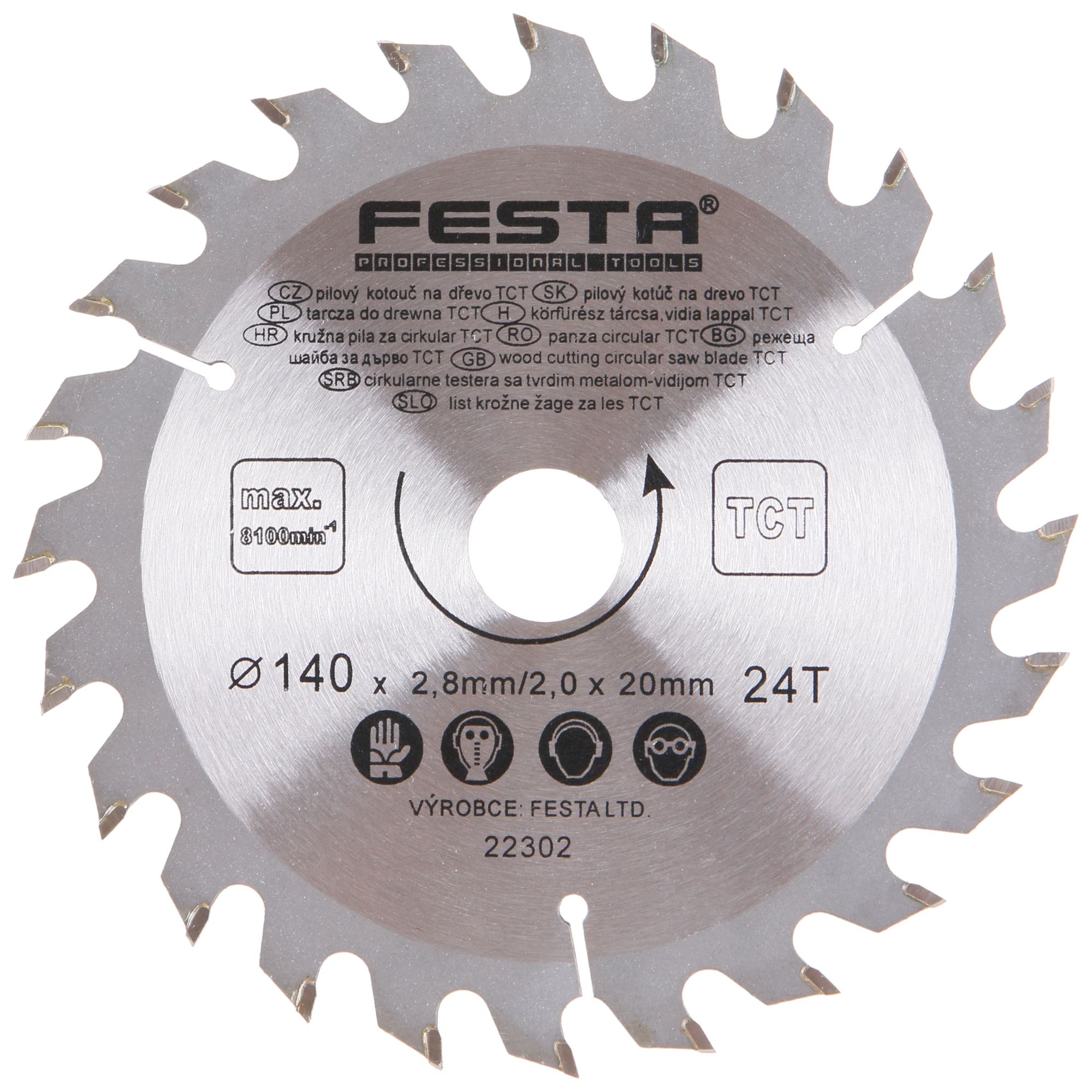 Kotouč pilový, na dřevo, 140mm, 24 zubů, 20/16mm, 2,8mm, TCT, FESTA