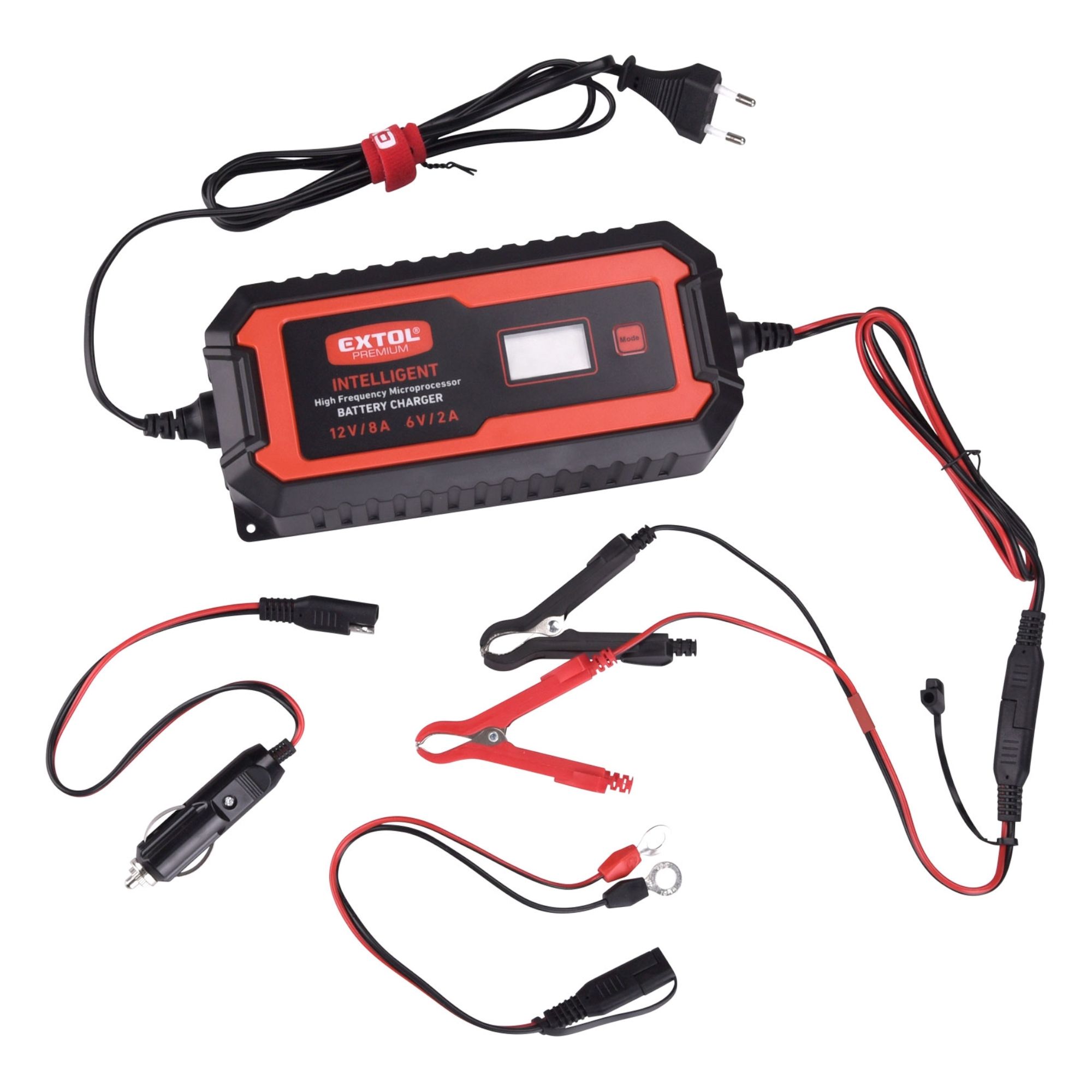 Nabíječka autobaterií, 9 stupňů, mikroprocesor, 6/12V, 8A, EXTOL PREMIUM