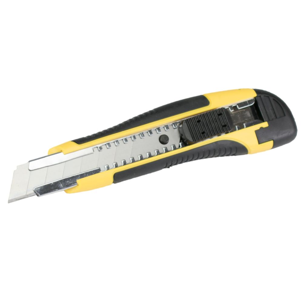 Odlamovací nůž 18mm – plast s kovovou výztuhou, tlačítková aretace, box 24ks