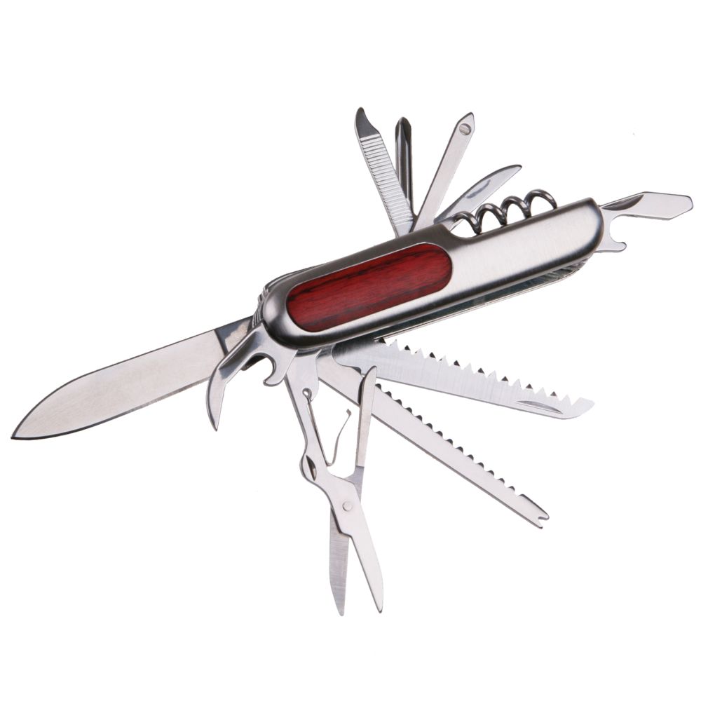 Nůž zavírací, 10 funkcí, nerez, rukojeť kov+dřevo, 17,5cm, FESTA