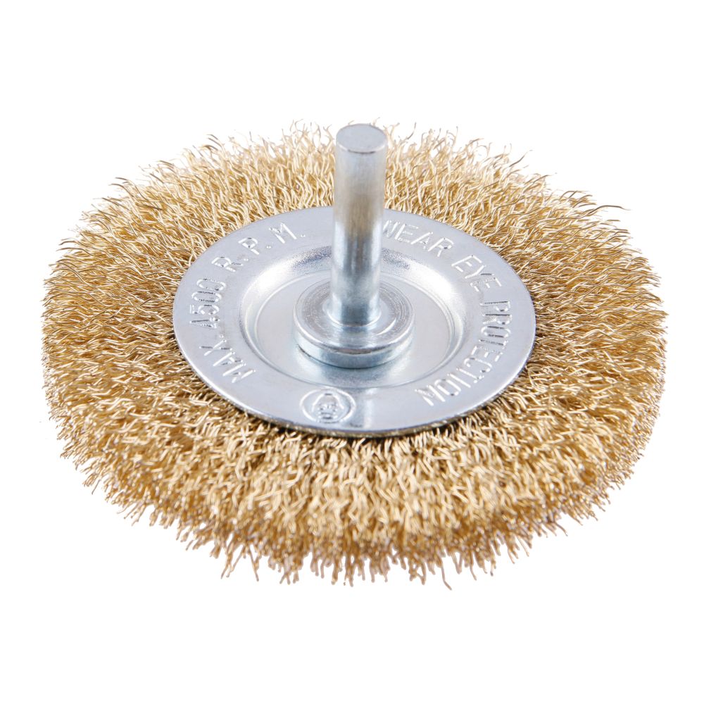 Kartáč rotační okružní, 75mm, vlnitý pomosazený, stopka, FESTA