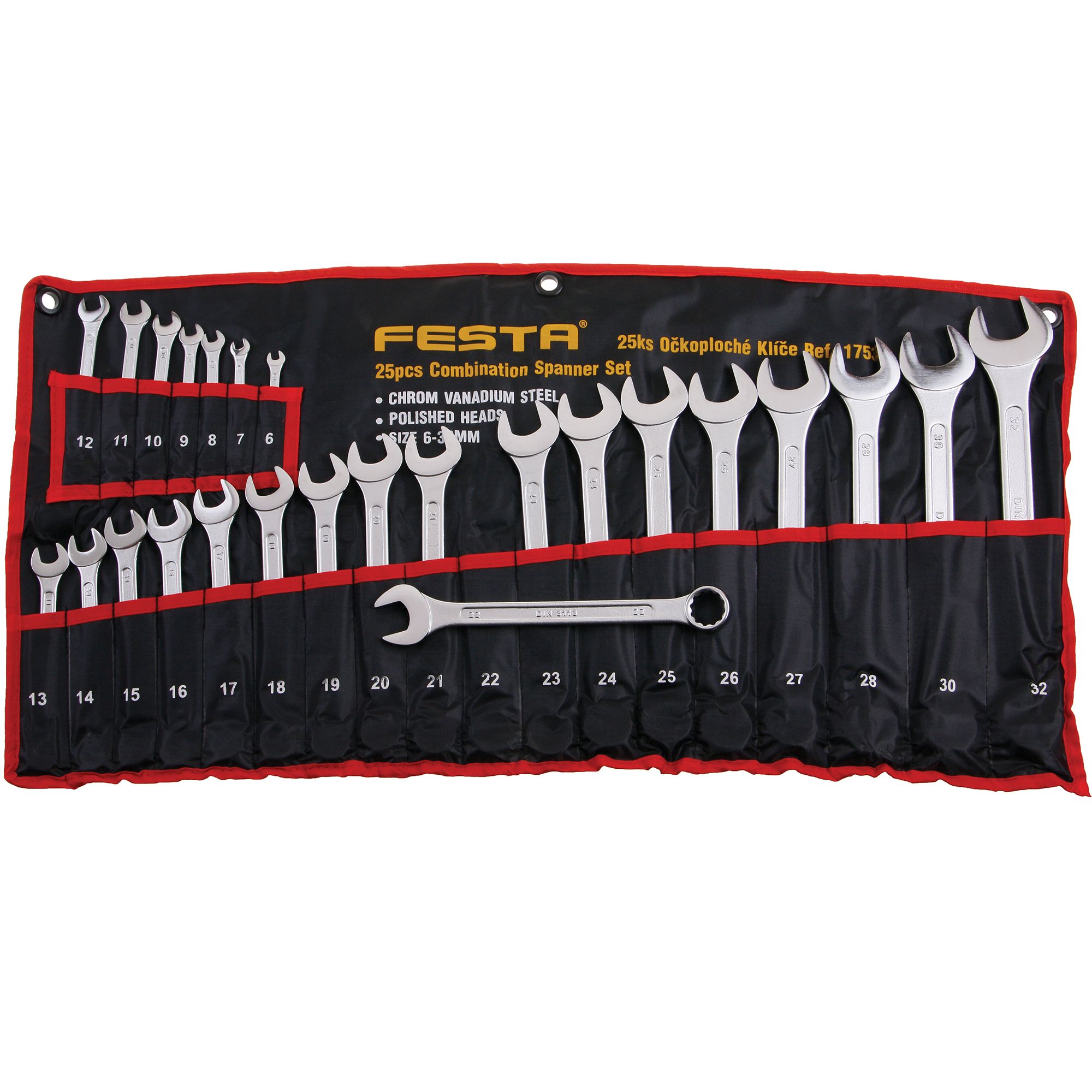 Klíče očkoploché, sada 25ks, 6 - 32mm, FESTA