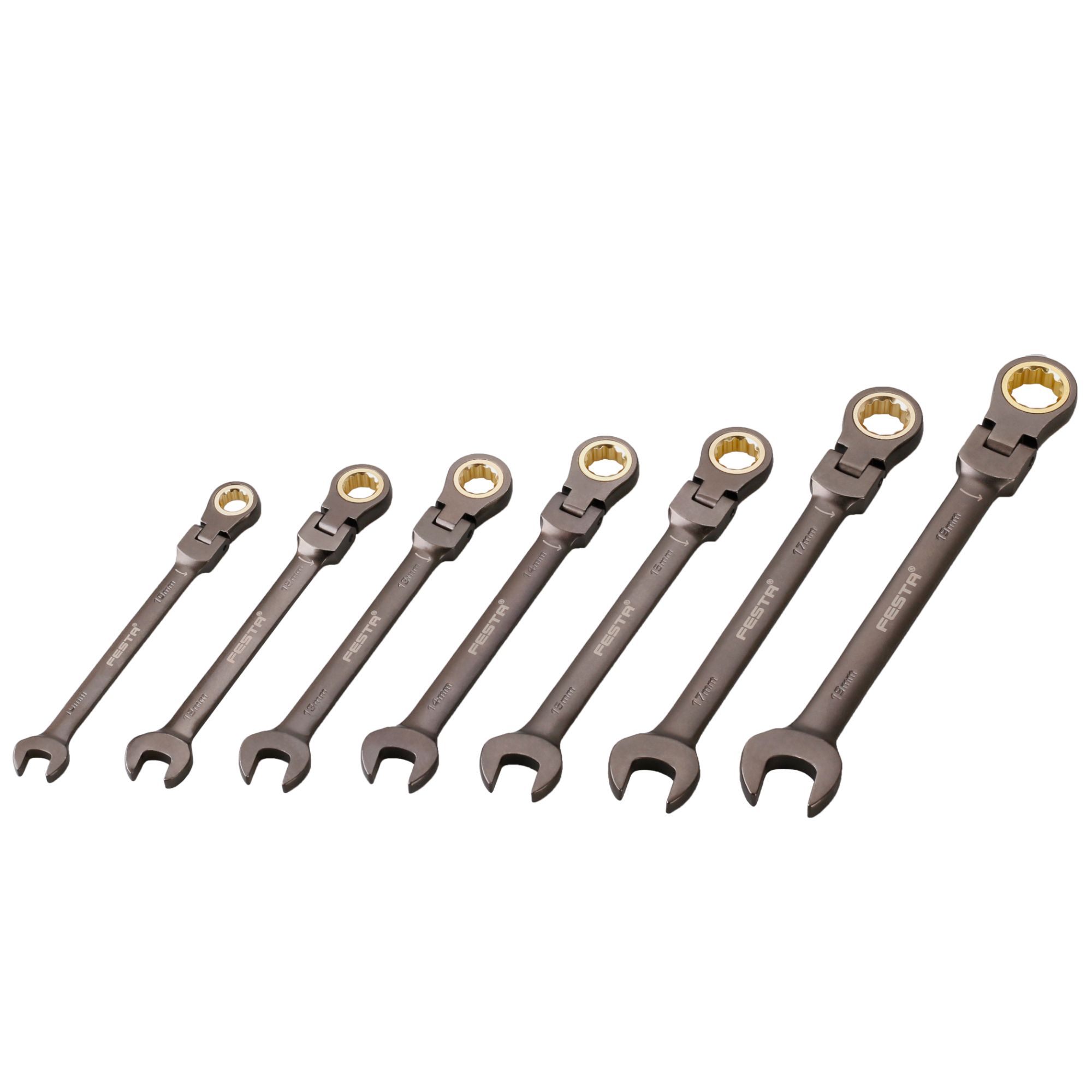 Klíče ráčnové kloubové, 10-19mm, 72 zubů, sada 7ks, FESTA