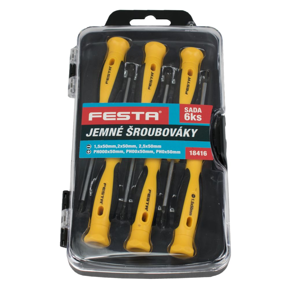 Šroubováky hodinářské, sada 6ks, délka 50mm, CrV, FESTA