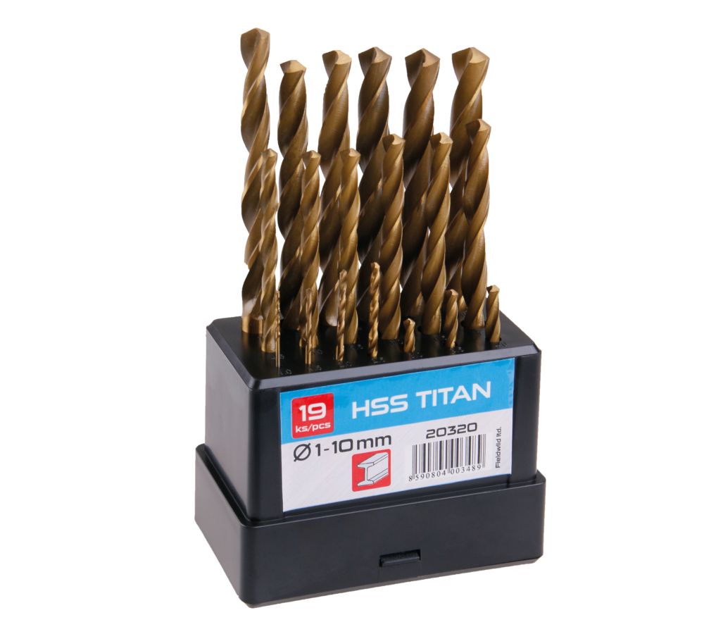 Vrtáky do kovu, sada 19ks, pr. 1 - 10mm, HSS TiN