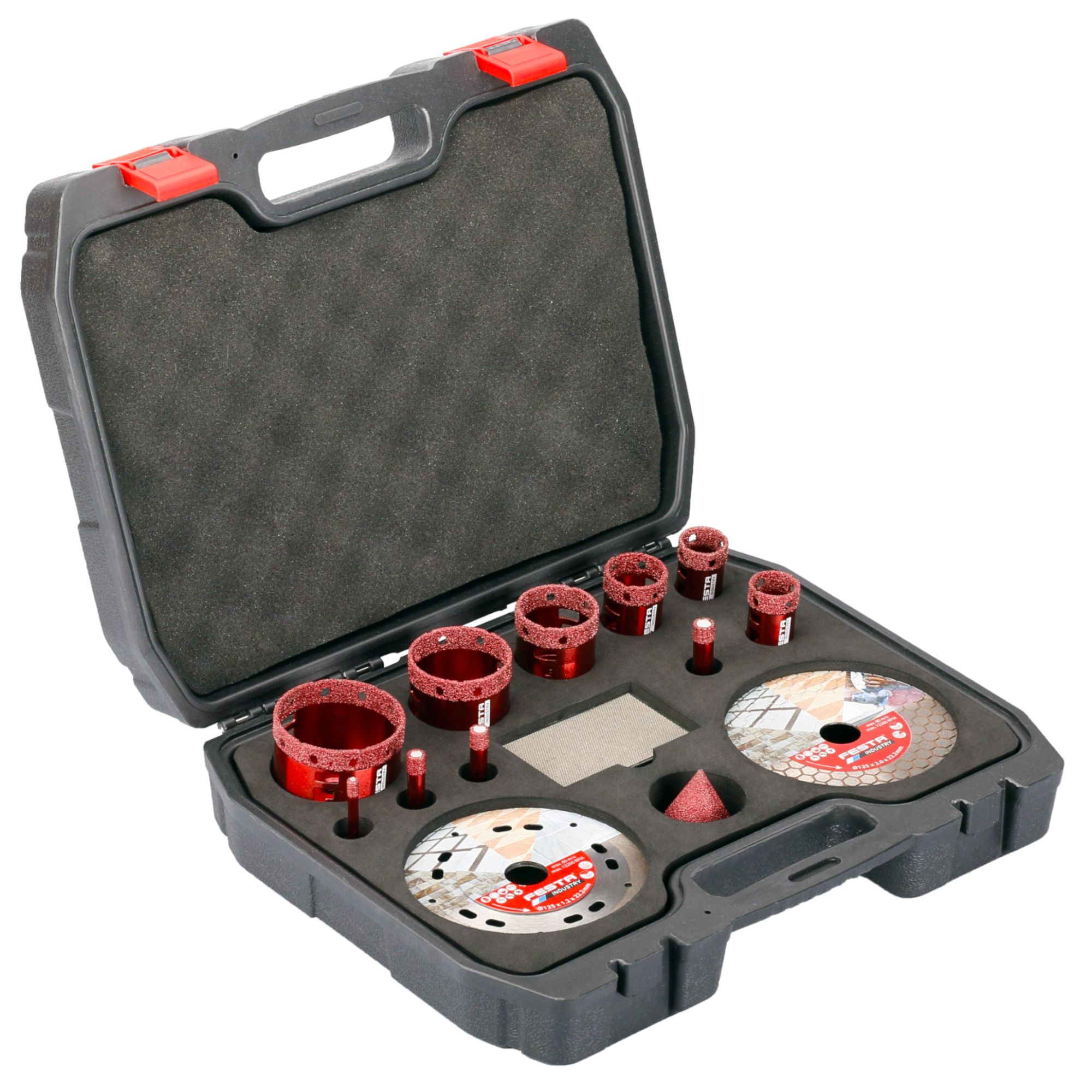 Korunky vykružovací diamantové PROFI, 6 - 68mm, + kotouče a brus. korunka, sada 13ks, FESTA INDUSTR