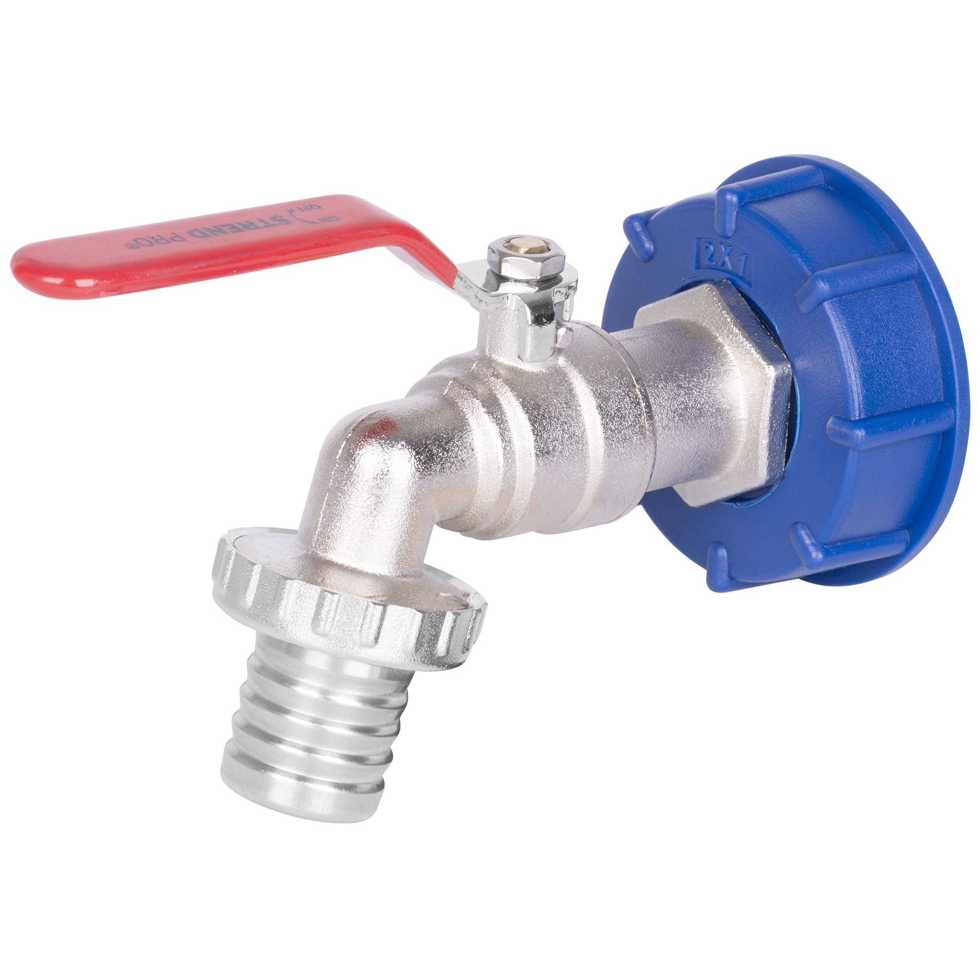 Redukce na IBC nádrž + ventil, plast, 60mm - 1", STREND PRO