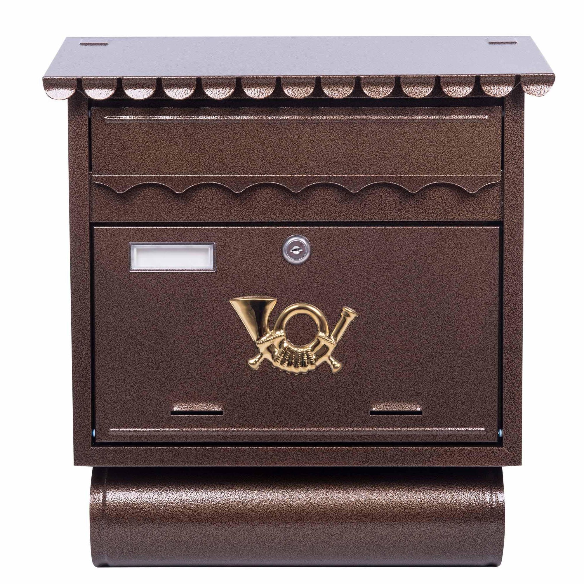 Poštovní schránka hnědá, hranatá stříška, 390x150x440mm, ST 104