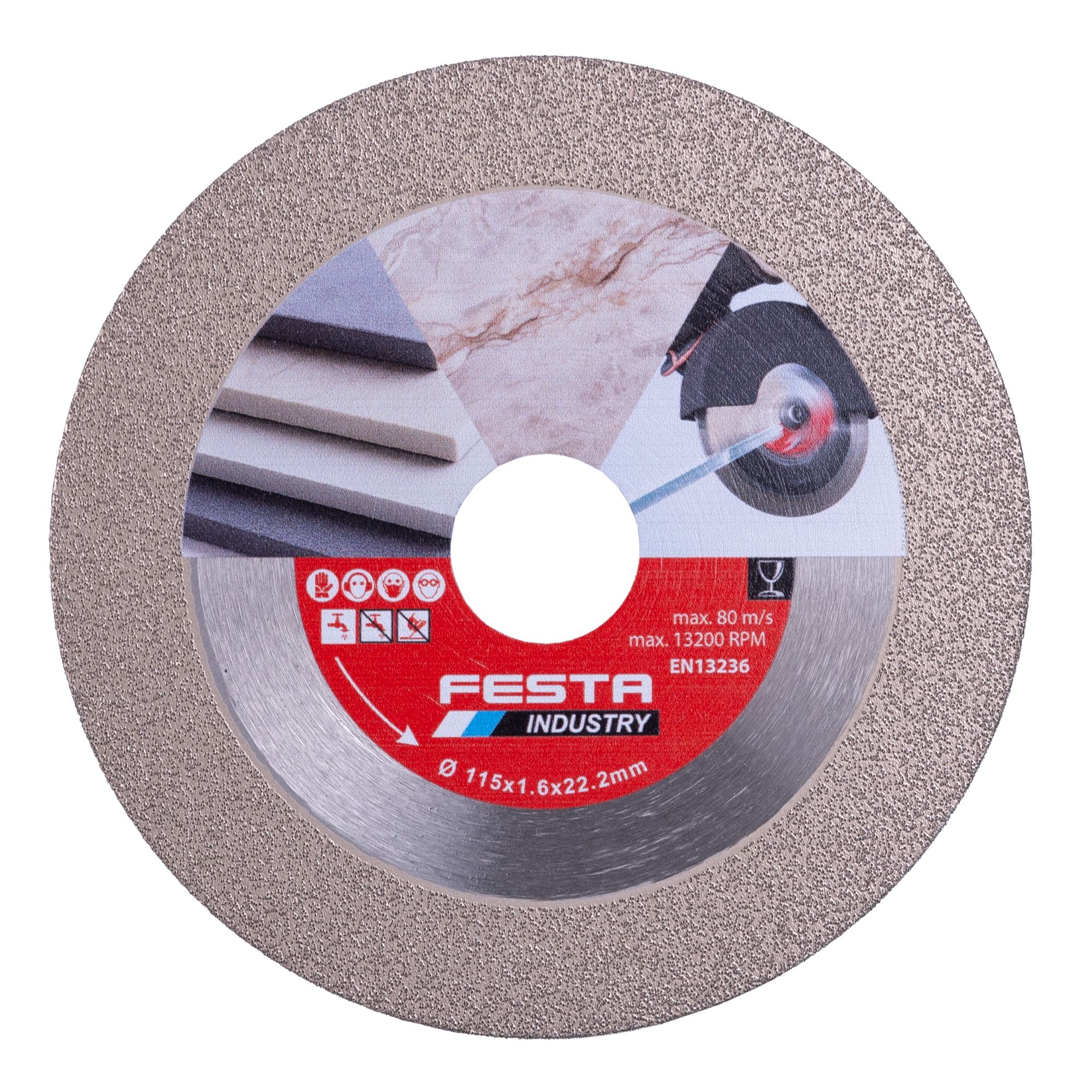 Kotouč diamantový na sklo, řezný/brusný, 115 x 22,2mm, FESTA INDUSTRY