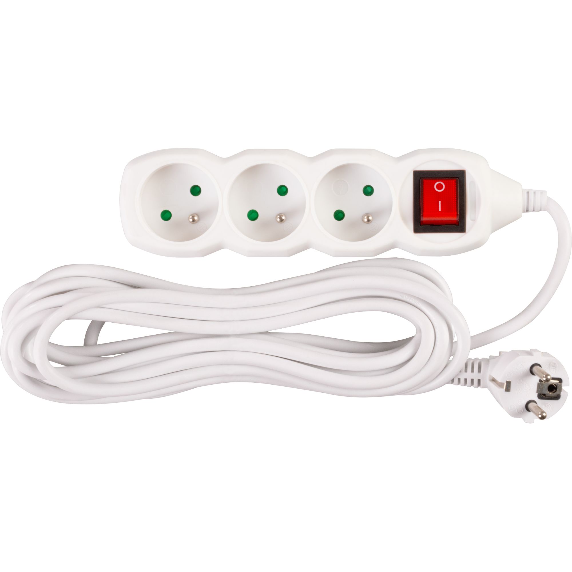 Prodlužovací kabel s vypínačem, 5m, 3 zásuvky, 3×1mm, bílý, STREND PRO
