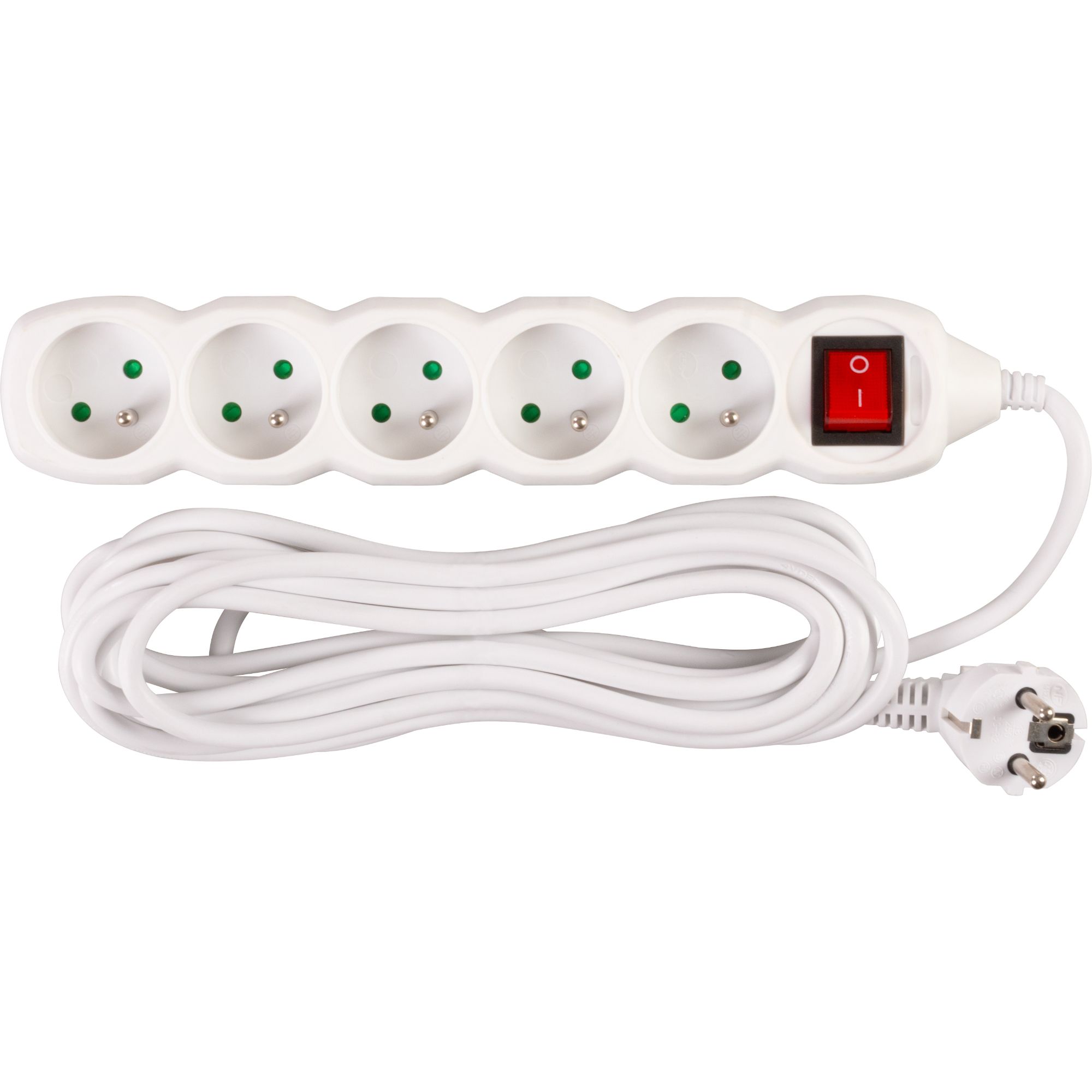 Prodlužovací kabel s vypínačem, 5m, 5 zásuvek, 3×1mm, bílý, STREND PRO
