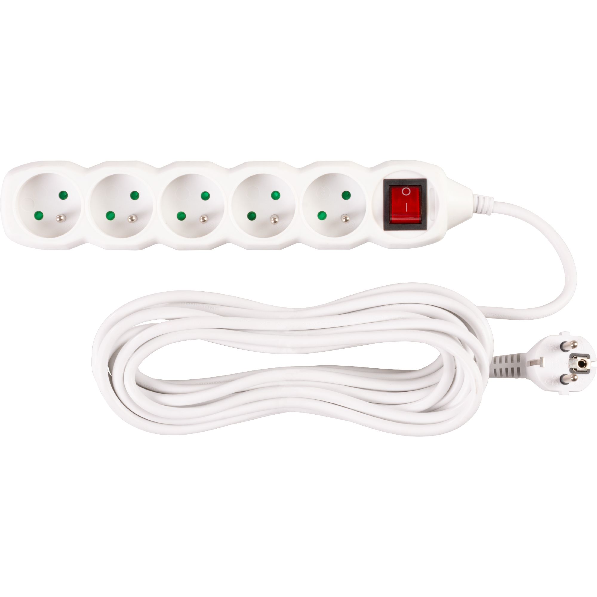 Prodlužovací kabel s vypínačem, 7m, 5 zásuvek, 3×1mm, bílý, STREND PRO