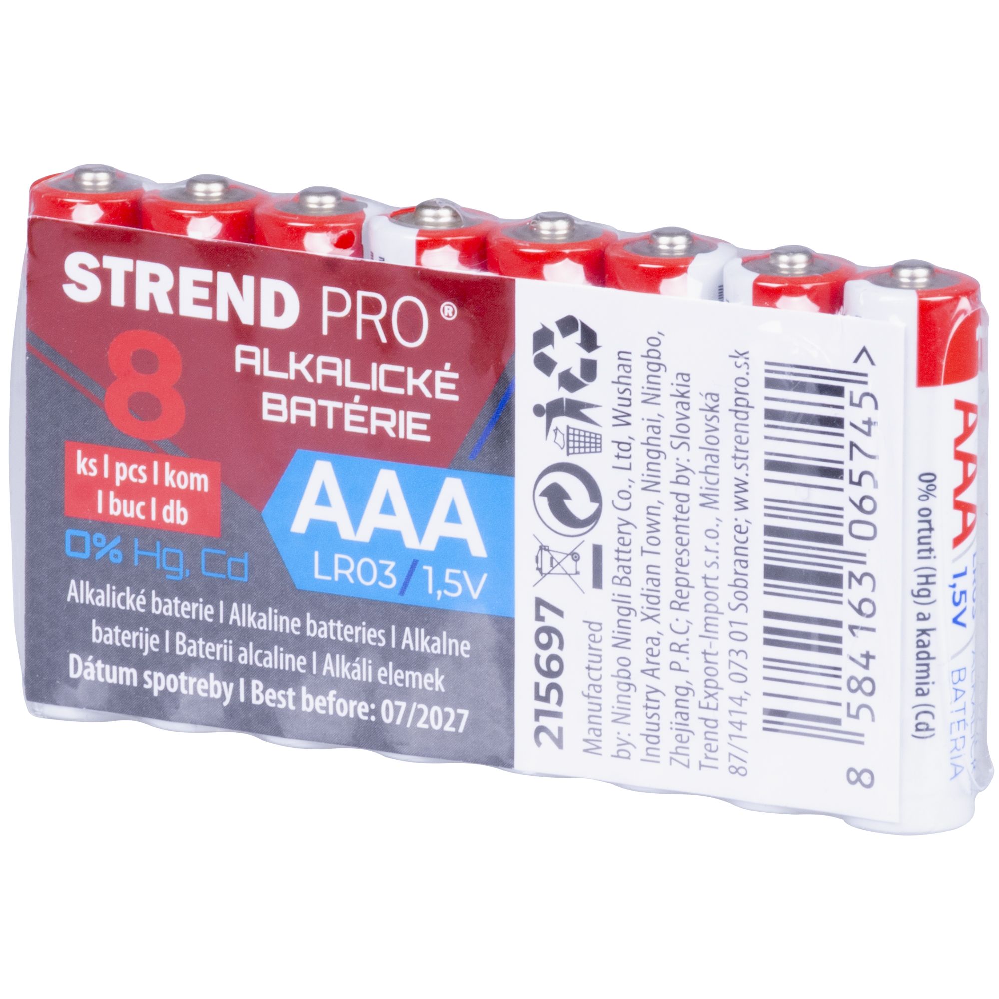 Baterie alkalická, AAA (LR03), 1,5V, sada 8ks, STREND PRO