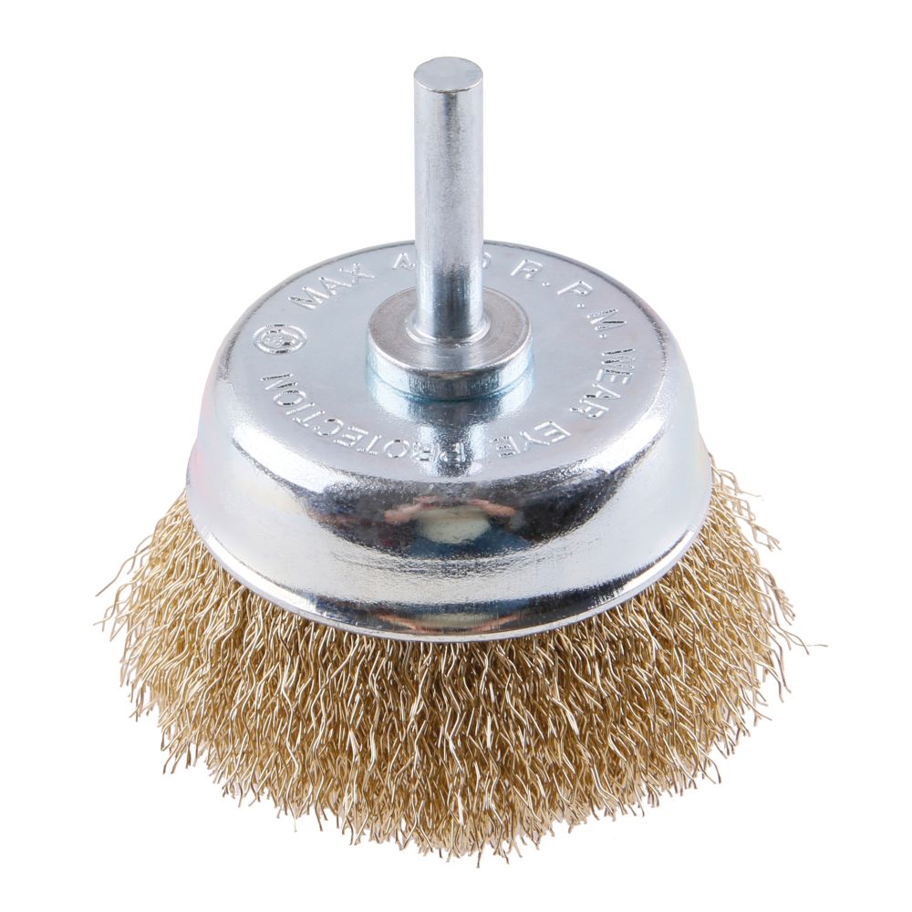 Kartáč rotační hrnkový, 65mm, vlnitý pomosazený, stopka, FESTA