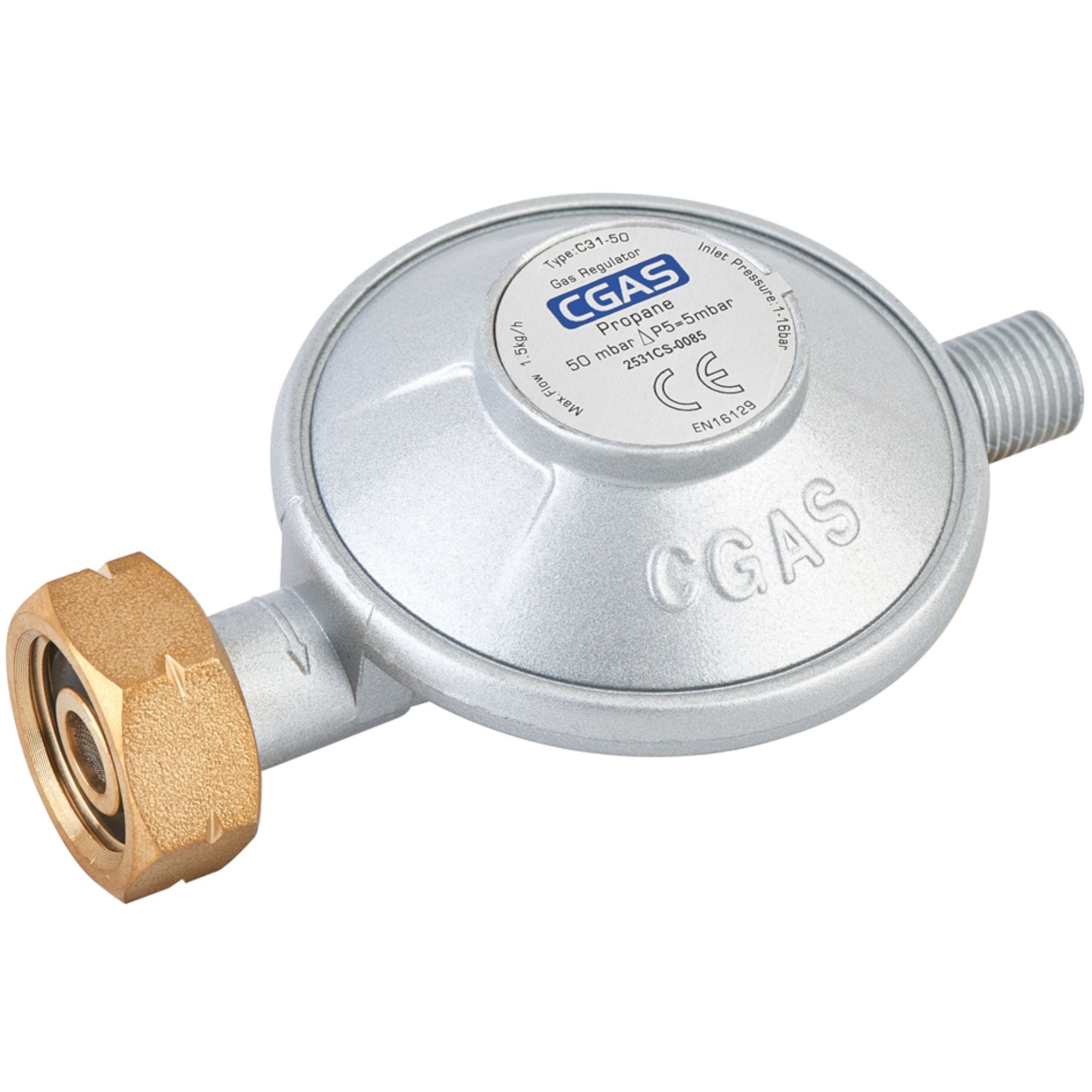 Regulátor plynu, 50mbar, 1,5kg/h, závit G1/4"L, CGAS C31-50