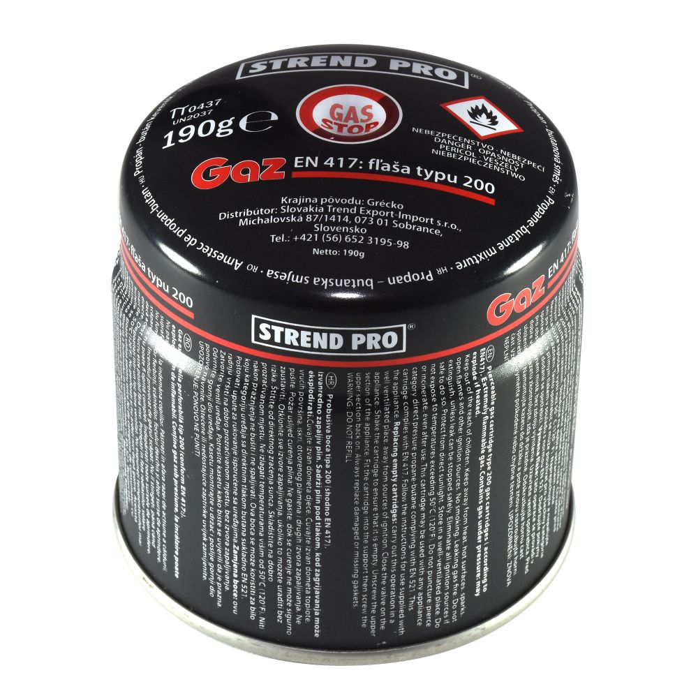 Plynová kartuše propichovací 190g, EN 417 (typ 200), STOP GAS, STREND PRO