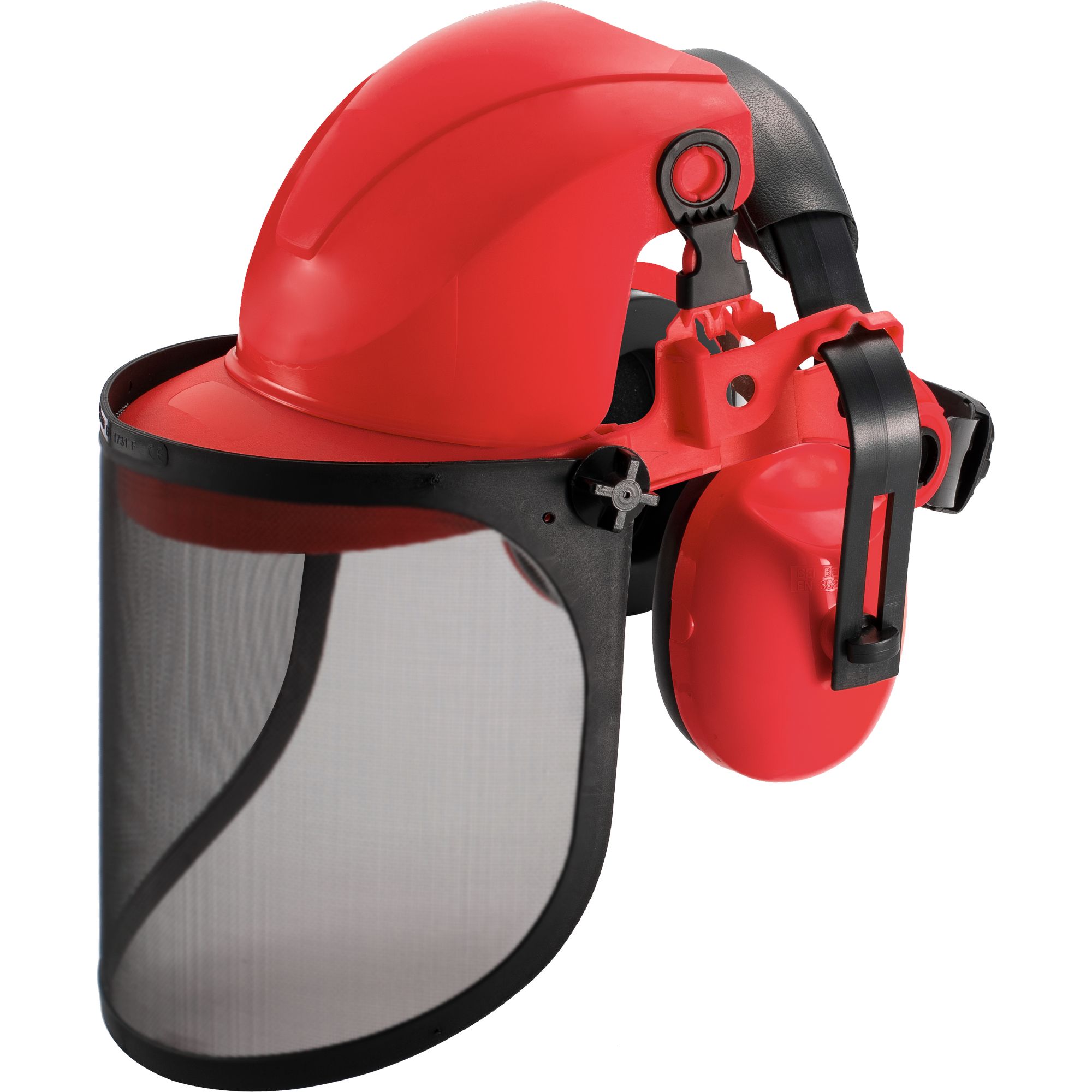 Ochranný obličejový štít s mušlovými chrániči sluchu, ocelová mřížka, STREND PRO