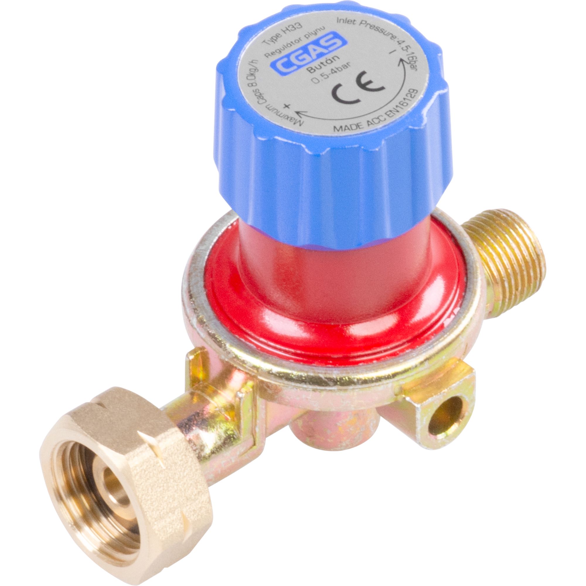 Regulátor plynu stavitelný, 0,5-4bar, 8kg/h, závit G3/8"L, CGAS H33