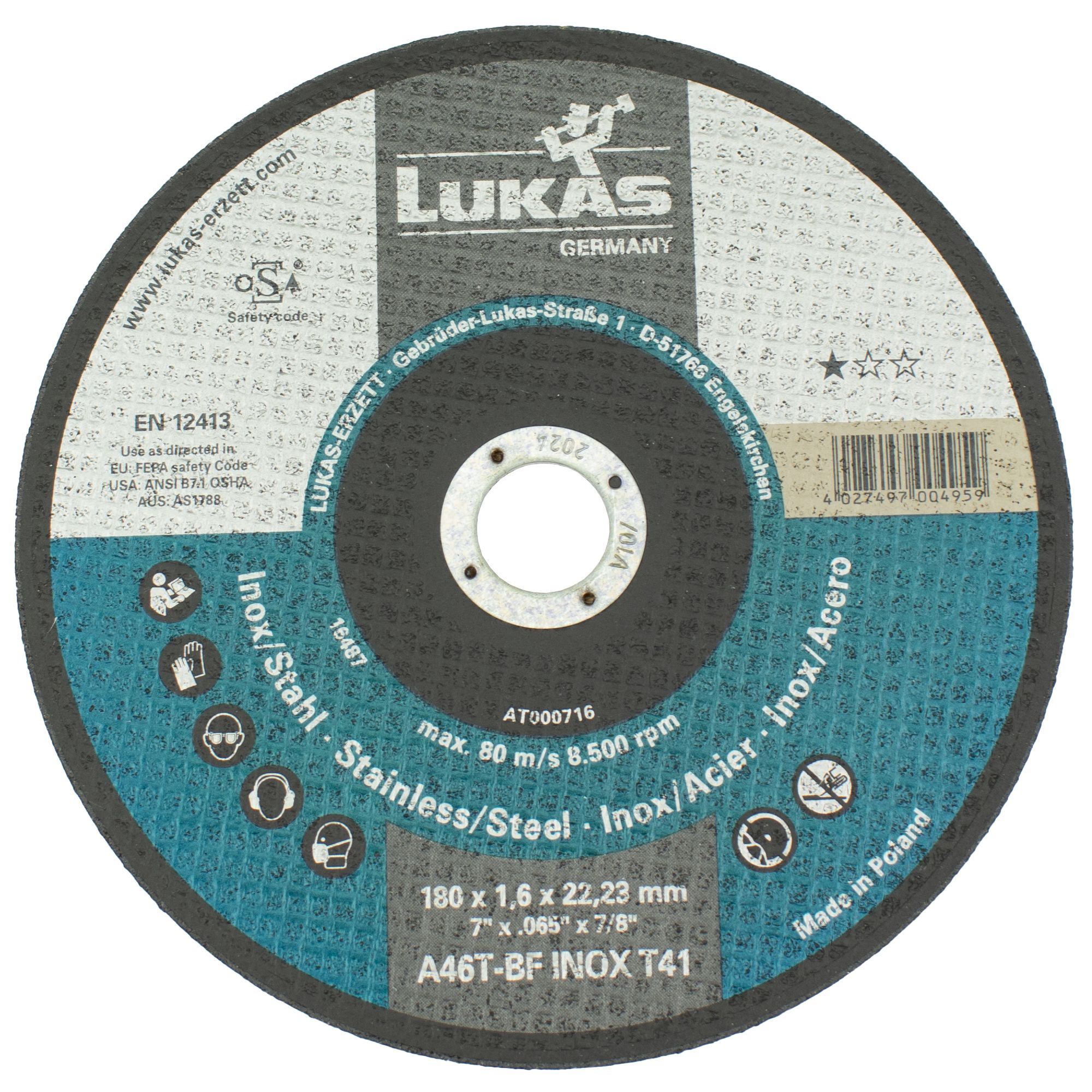 Kotouč řezný, 180 x 1,6mm, A46T-BF INOX, LUKAS