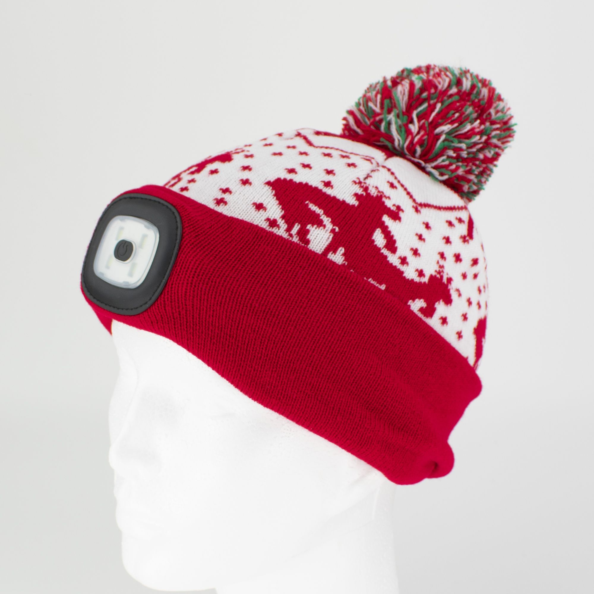 Čepice s LED čelovkou dětská M, 60lm, USB nabíjecí, Xmas červená, STREND PRO