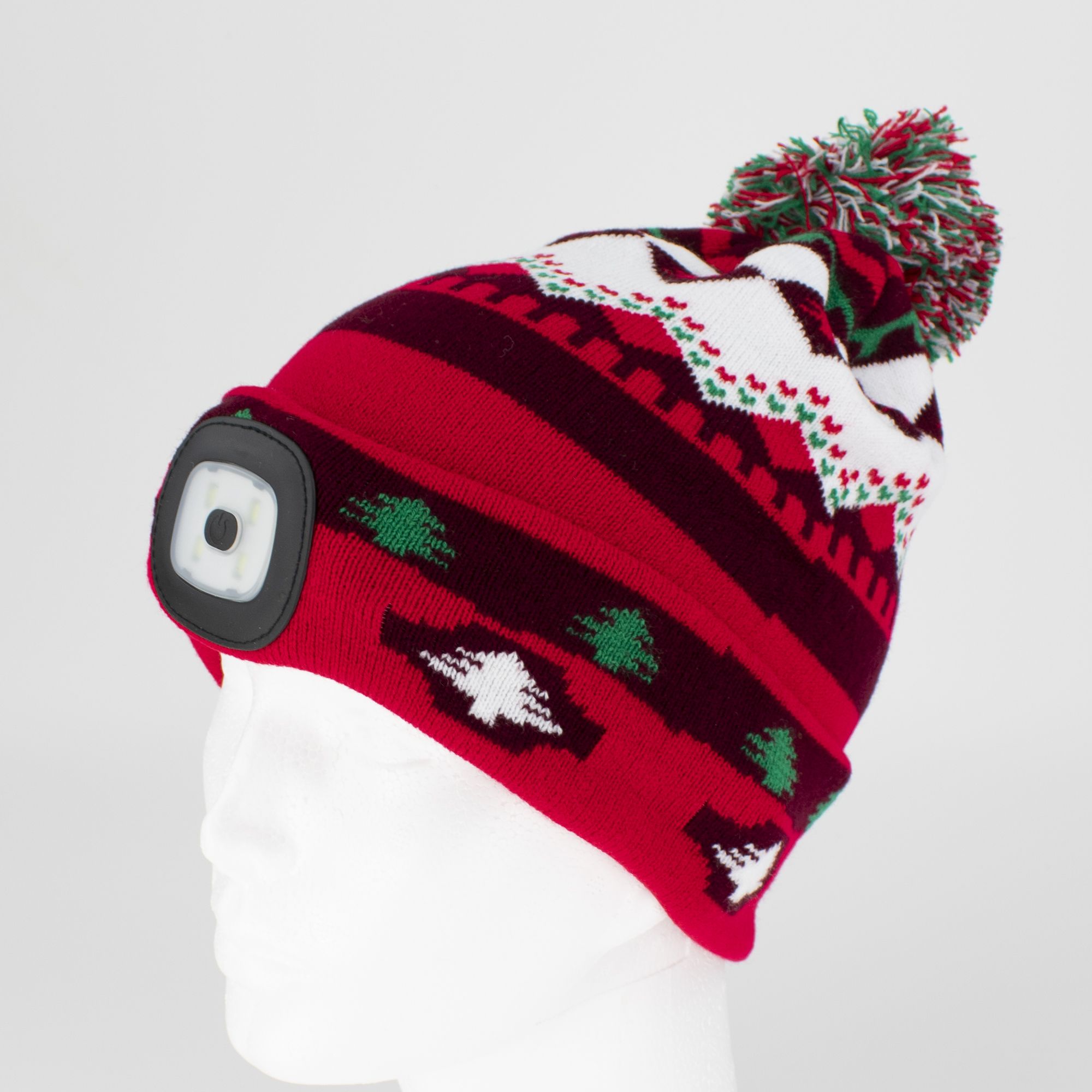 Čepice s LED čelovkou, 60lm, USB nabíjecí, UNI, Xmas červeno-hnědá, STREND PRO