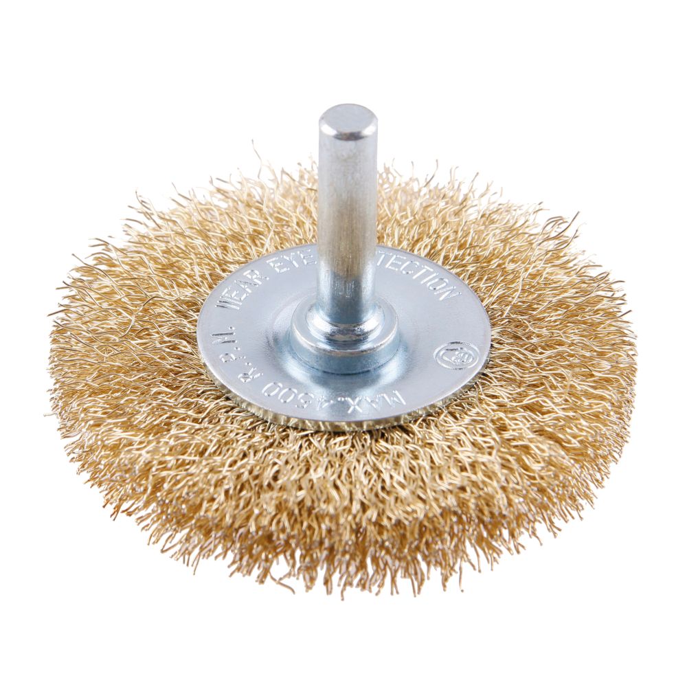 Kartáč rotační okružní, 63mm, vlnitý pomosazený, stopka, FESTA