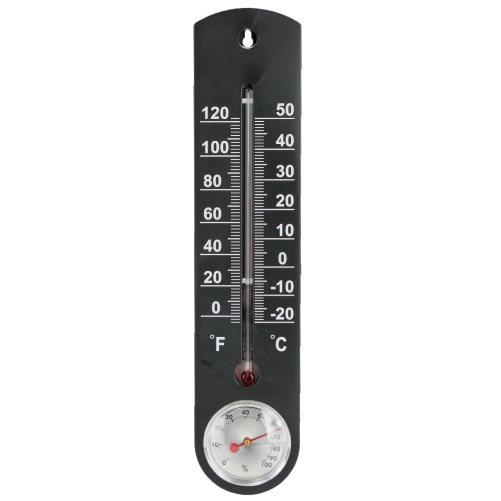 Teploměr s vlhkoměrem, 250x45mm, plast, černý, STREND PRO TMS-055