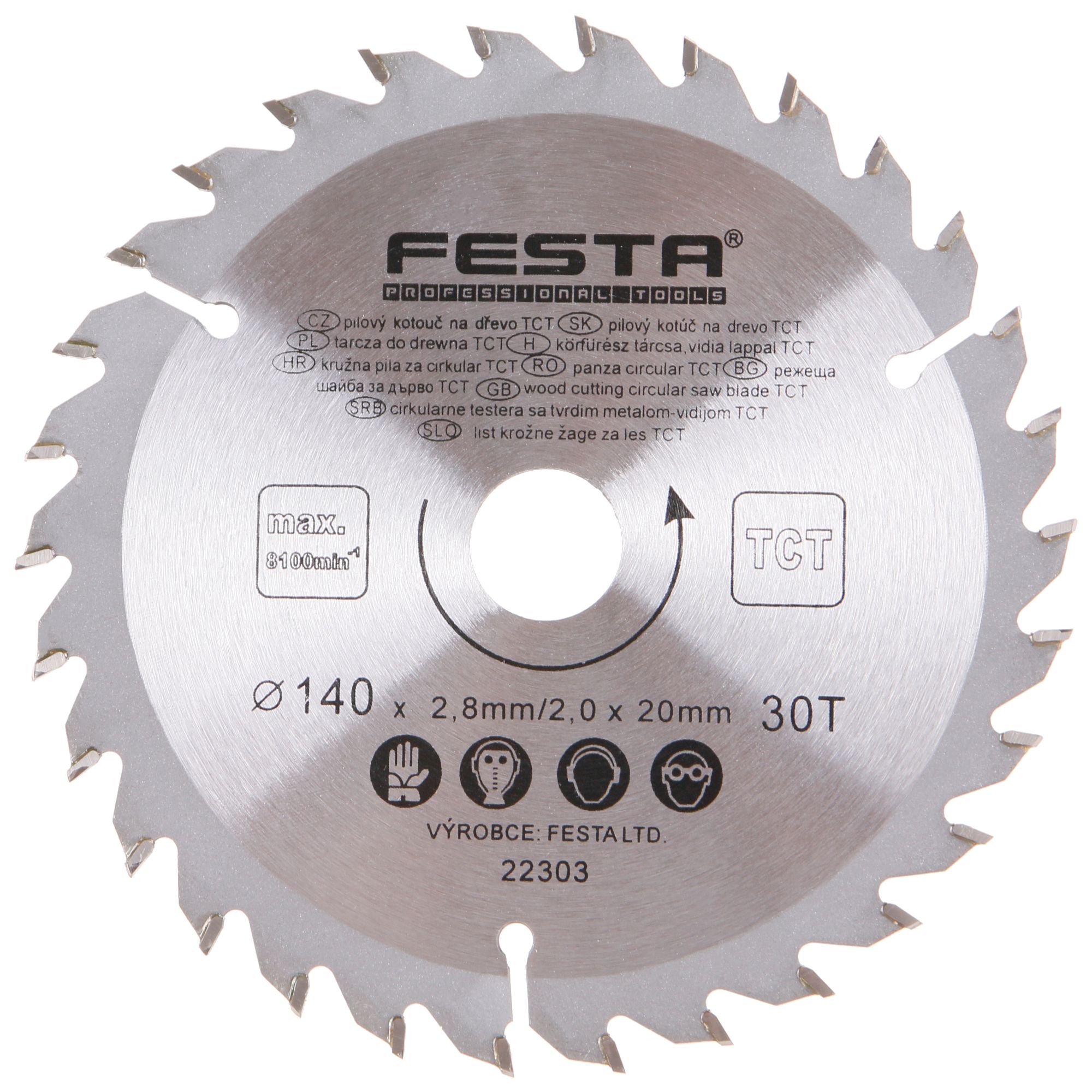 Kotouč pilový, na dřevo, 140mm, 30 zubů, 20/16mm, 2,8mm, TCT, FESTA