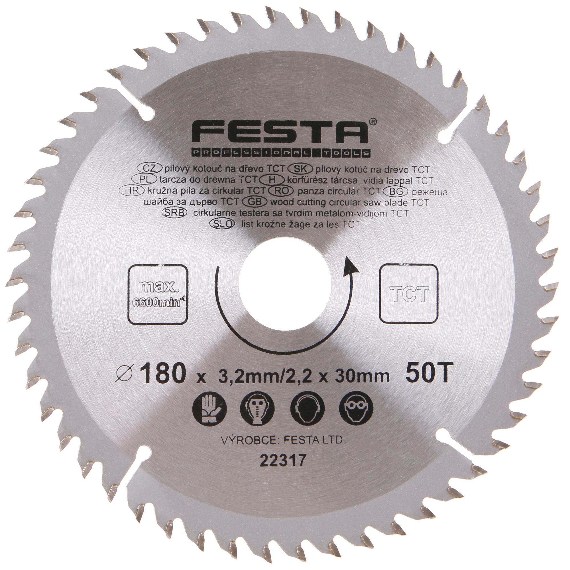 Kotouč pilový, na dřevo, 180mm, 50 zubů, 30/20mm, 3,2mm, TCT, FESTA