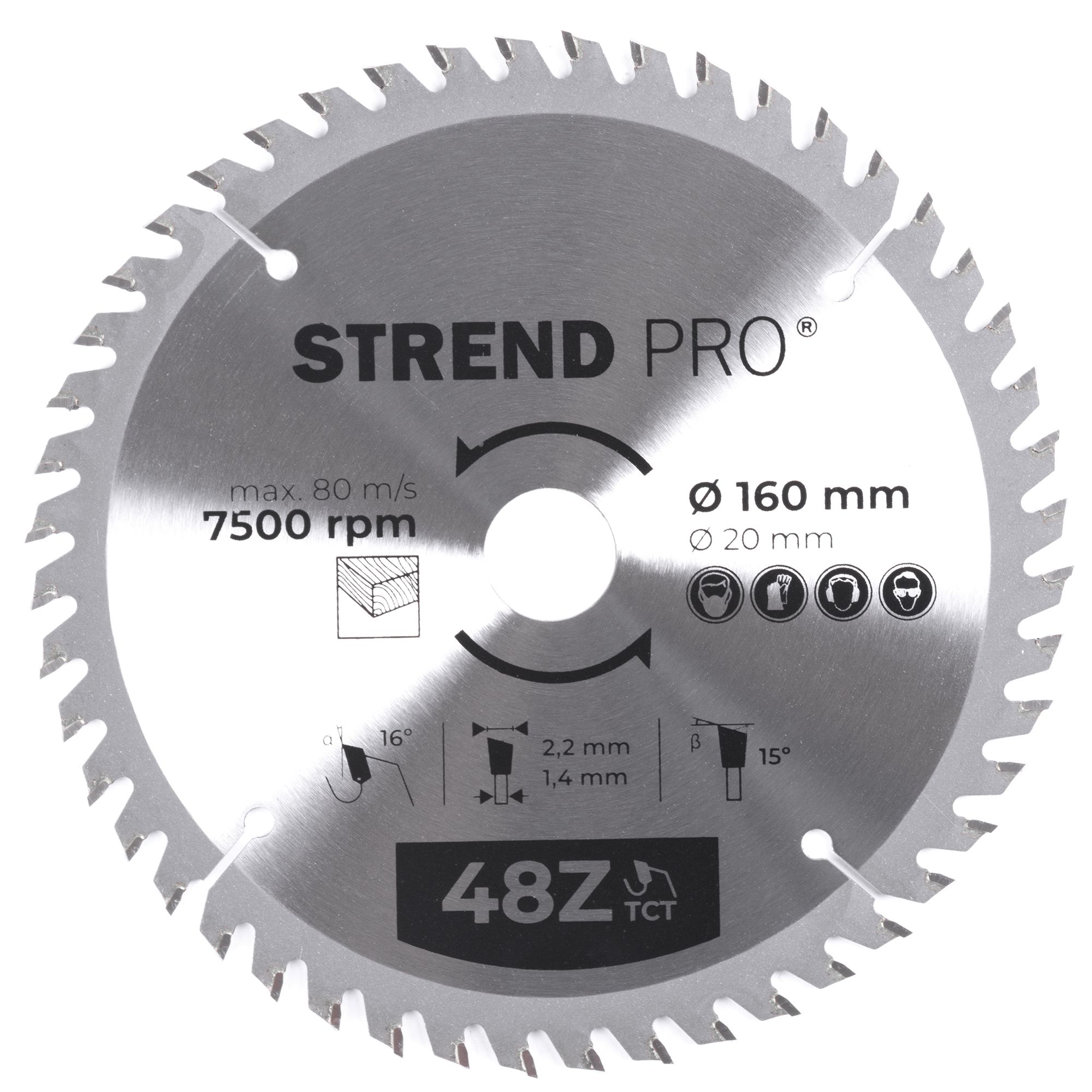 Kotouč pilový, na dřevo, 160mm, 48 zubů, 20/16mm, 2,2mm, TCT, STREND PRO