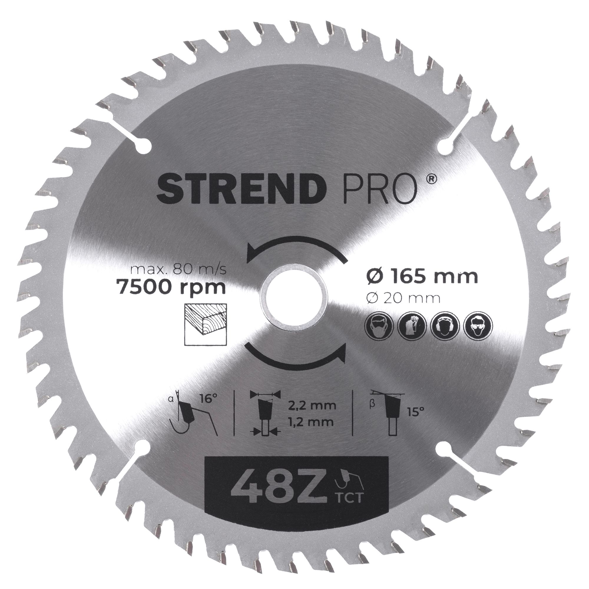 Kotouč pilový, na dřevo, 165mm, 48 zubů, 20/16mm, 2,2mm, TCT, STREND PRO