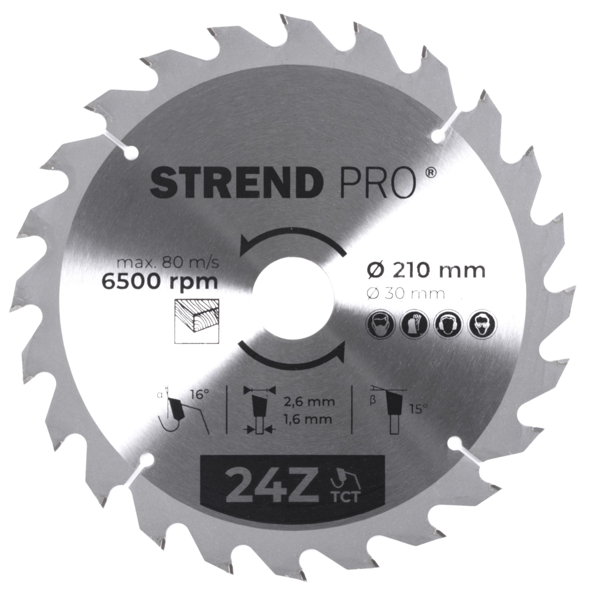 Kotouč pilový, na dřevo, 210mm, 24 zubů, 30/20mm, 2,6mm, TCT, STREND PRO