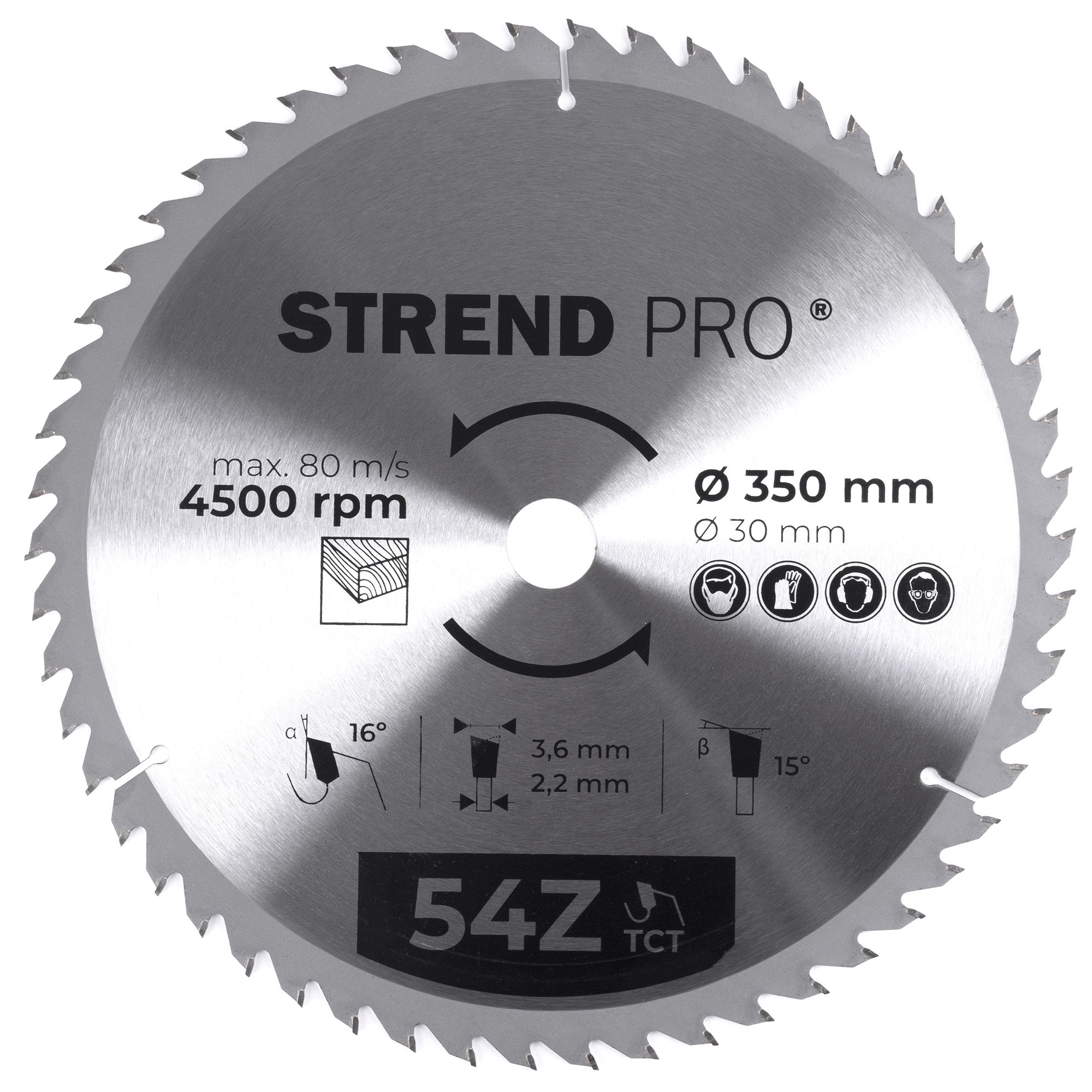 Kotouč pilový, na dřevo, 350mm, 54 zubů, 30mm, 3,6mm, TCT, STREND PRO