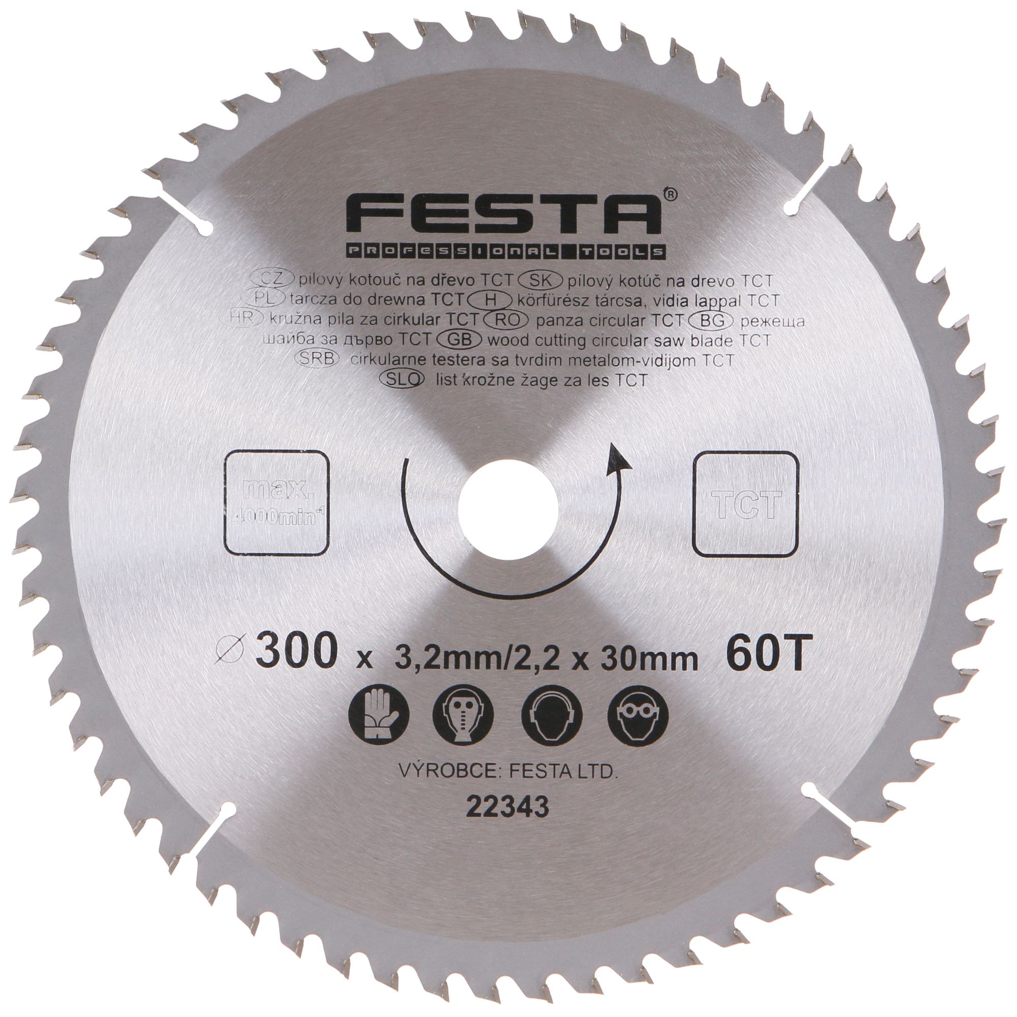 Kotouč pilový, na dřevo, 300mm, 60 zubů, 30/20mm, 3,2mm, TCT, FESTA