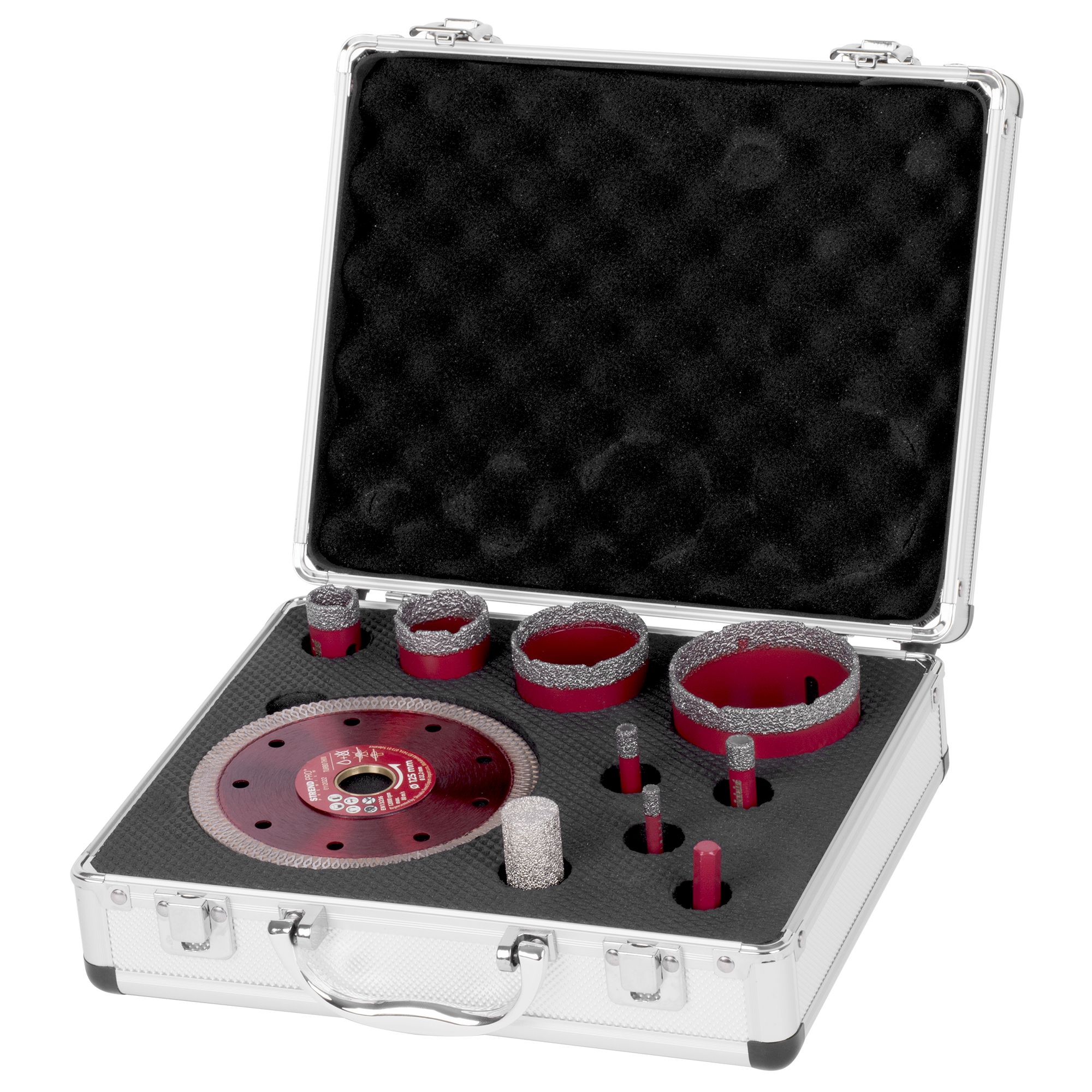 Korunky vykružovací diamantové PROFI, 6 - 68mm, + kotouč a brus. korunka, sada 10ks, STREND PRO