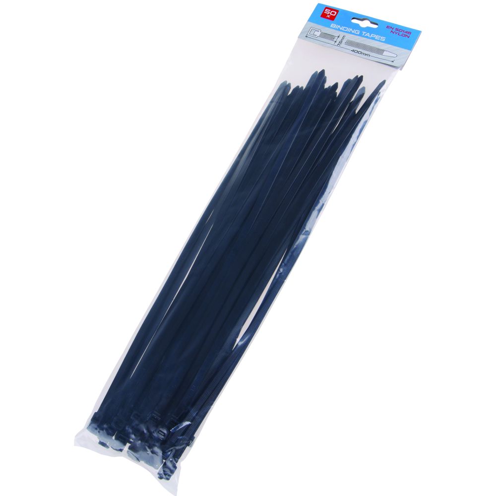 Pásek stahovací, 400 x 7,6mm, nylon, černý, balení 50ks